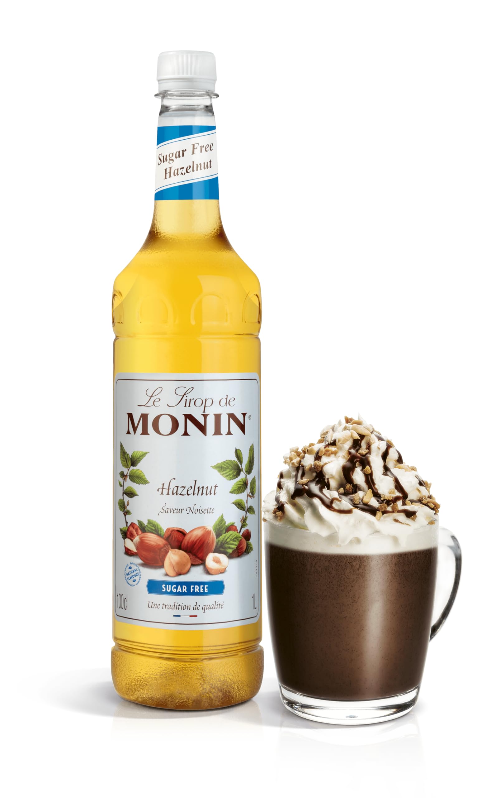 Monin Sugar Free Hazelnut Syrup - 1L PET Bottle | Low Calorie | Vegan & Kosher