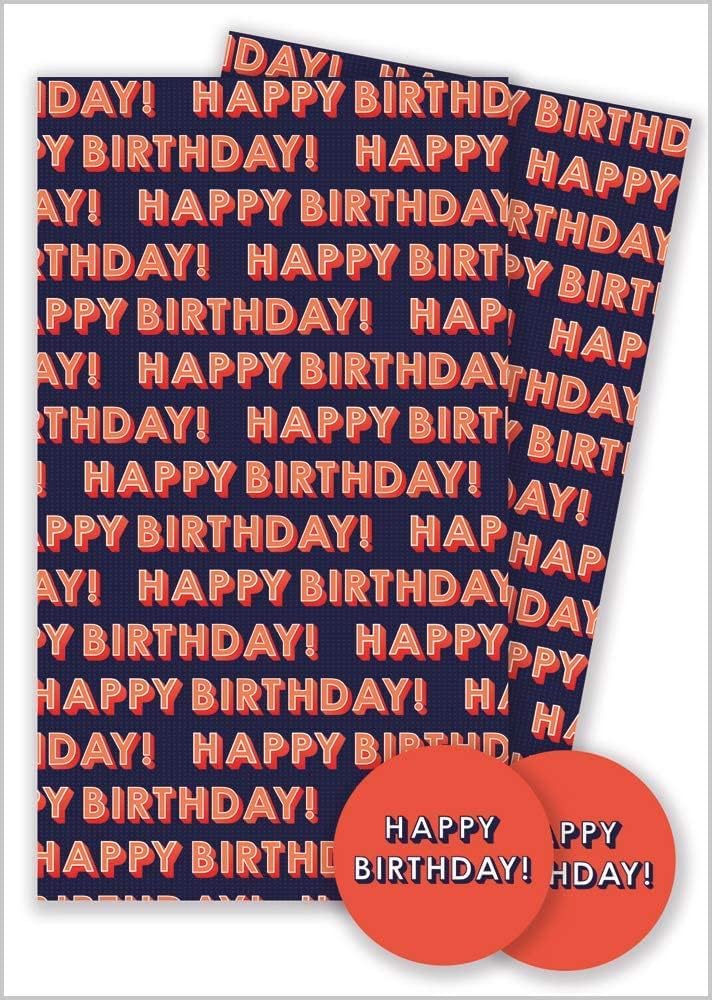 Abacus Birthday Text Gift Wrap Pack - 2 Sheets & 2 Tags | 100gsm Coated Paper | Plastic Free 2