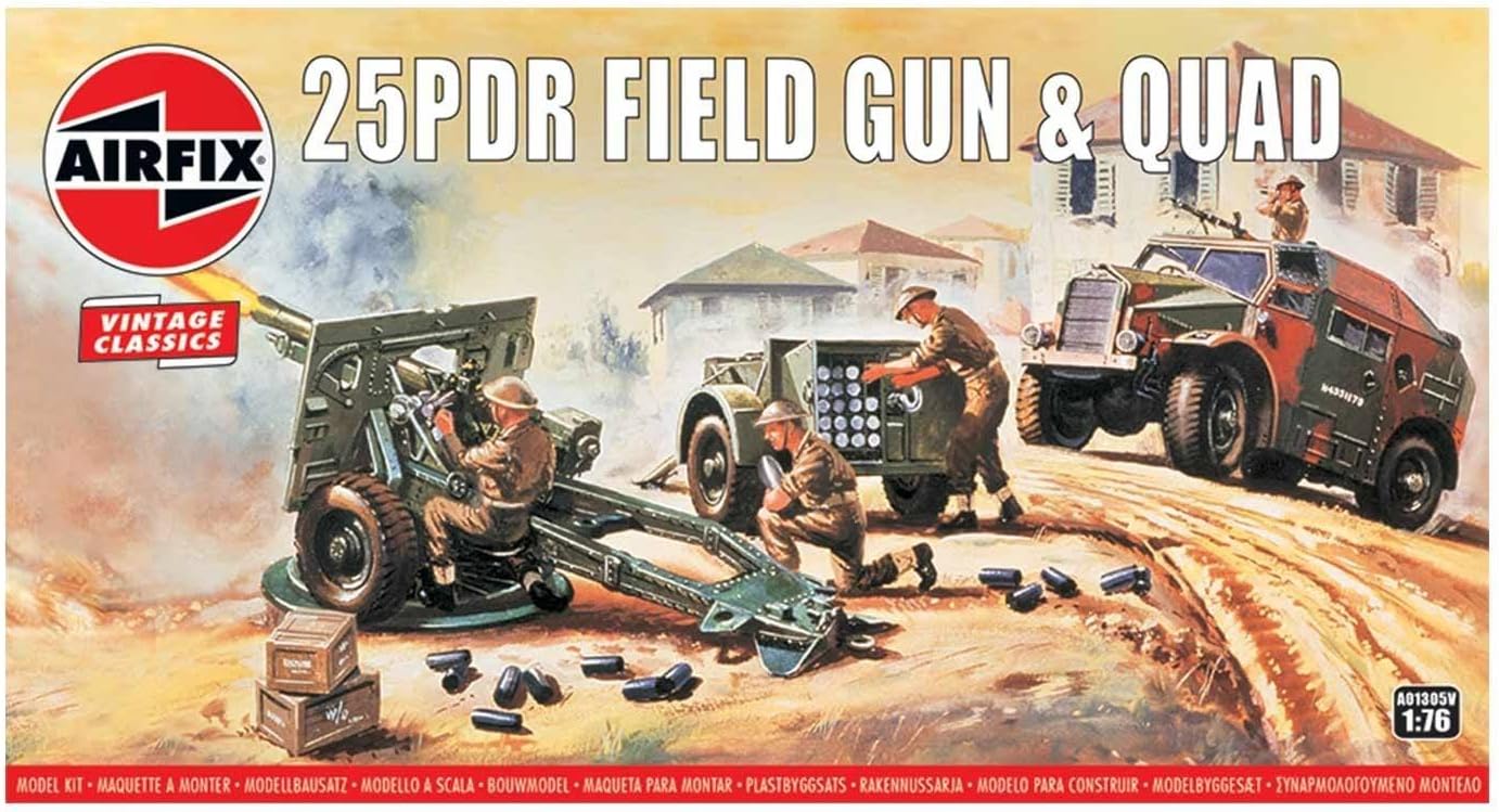 Airfix A01305V 25 PDR Field Gun & Quad - Vintage Military Model Kit for Ages 8+