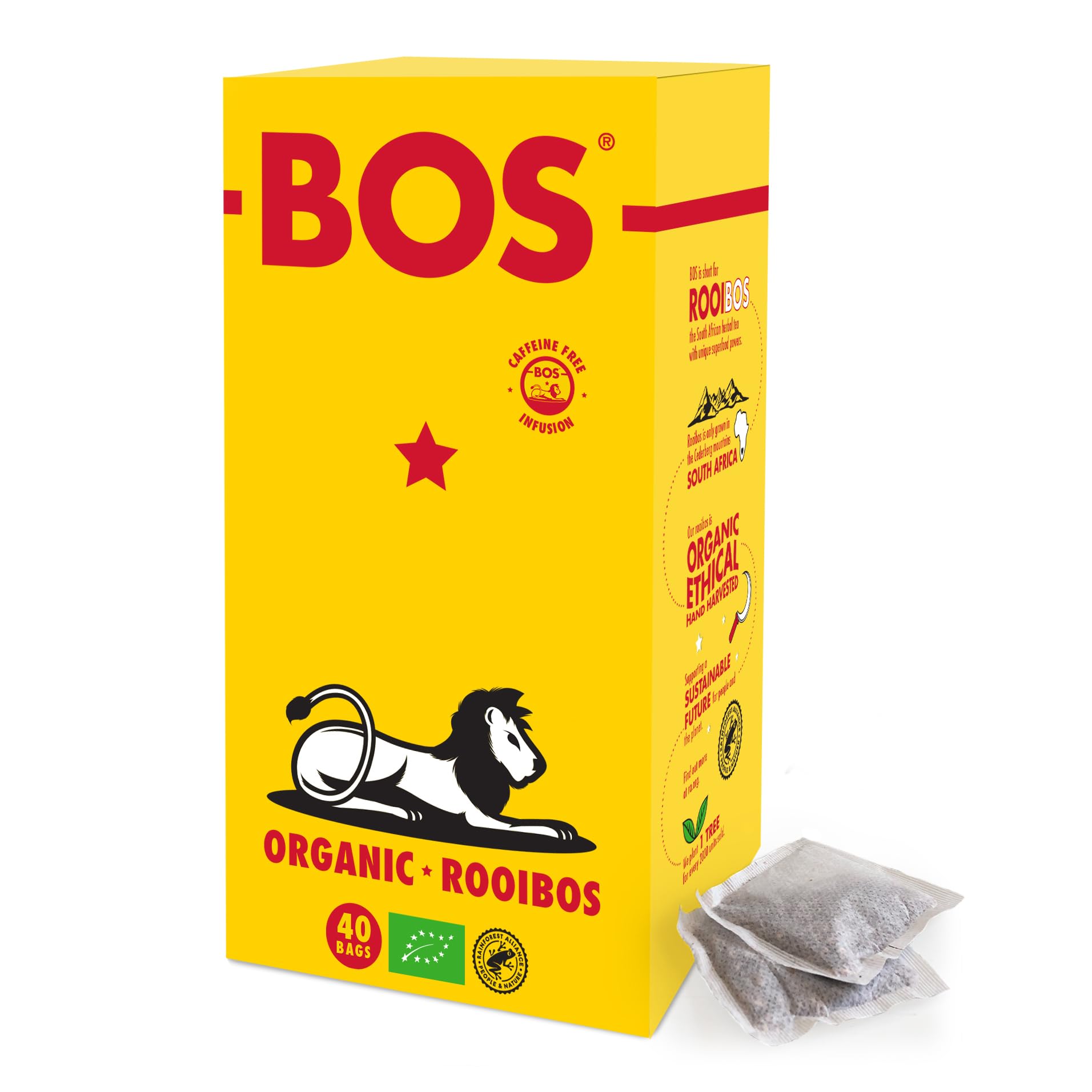 BOS Organic Rooibos Caffeine Free Tea Bags - Classic Blend | 40 Count Carton | 100g