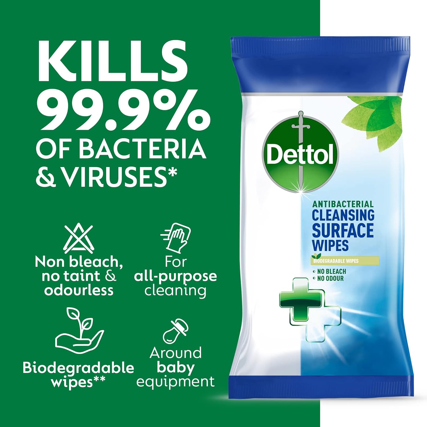 Dettol - Antibacterial Biodegradable Surface Cleaning Disinfectant Wipes 110 x 3