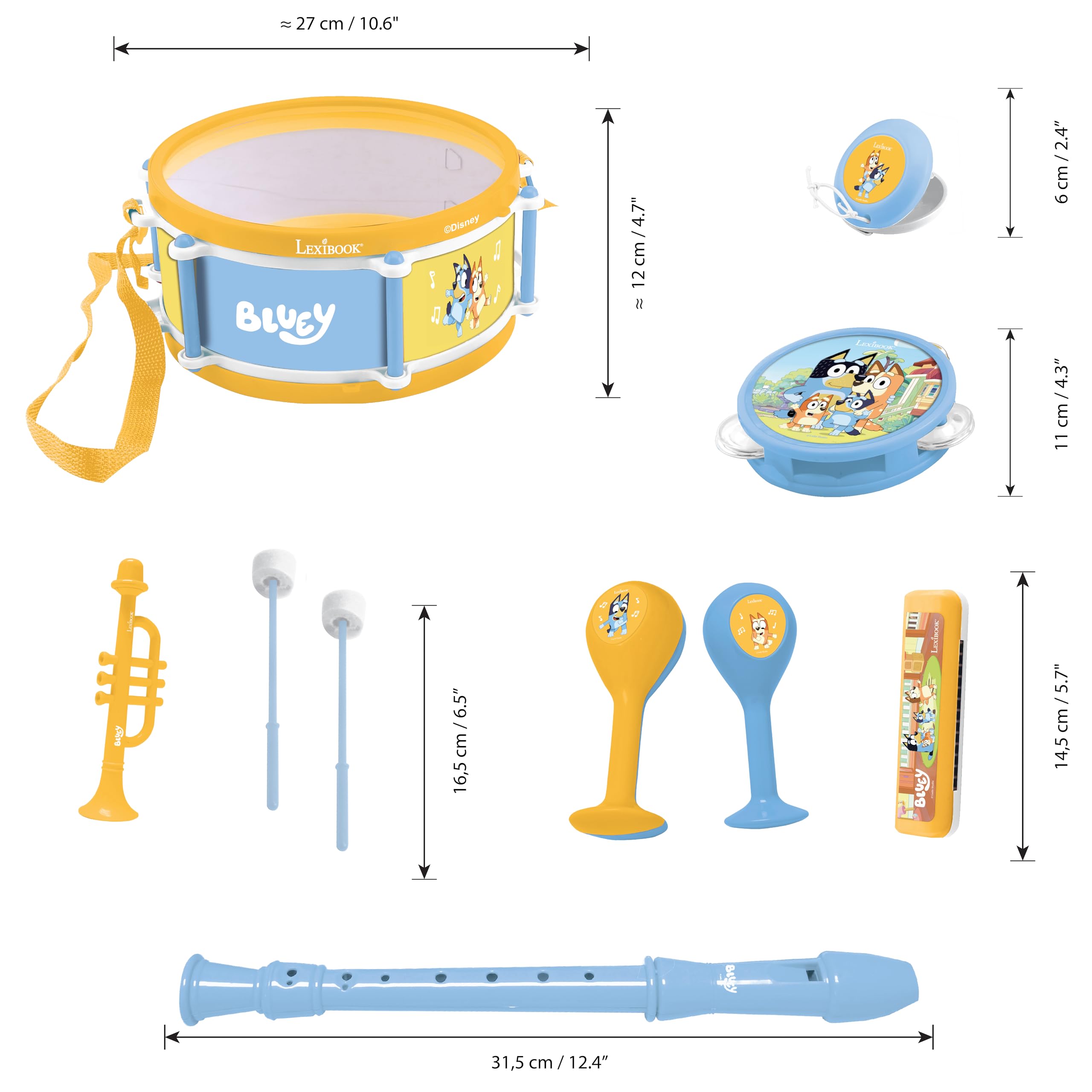 Lexibook Bluey 7-Piece Musical Instrument Set - Blue/Yellow