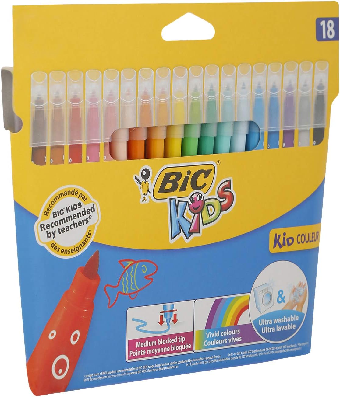 BIC Kids Kid Couleur Felt Tip Pens - Assorted Colors, 18-Pack Cardboard Wallet 11