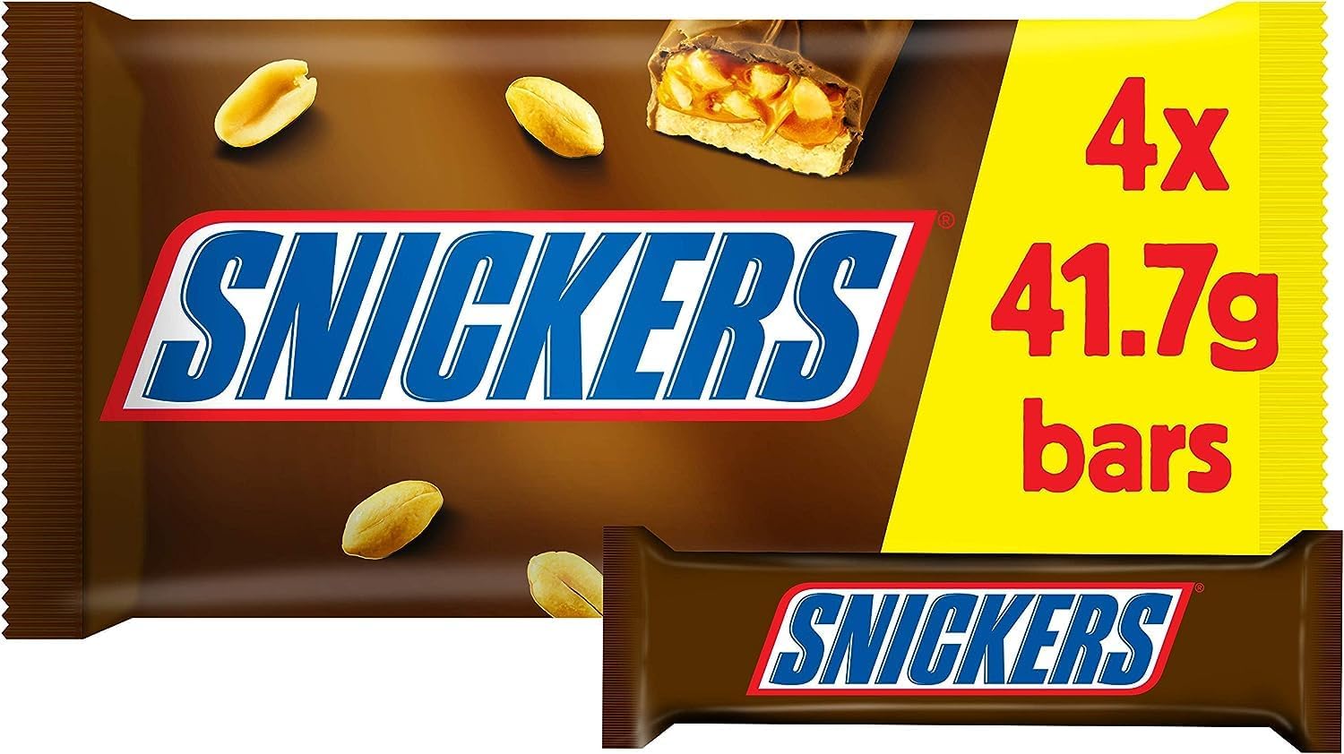 Snickers Chocolate Bars Multipack, 4 Pack of Milk Chocolate Snacks with Peanuts, Caramel & Nougat