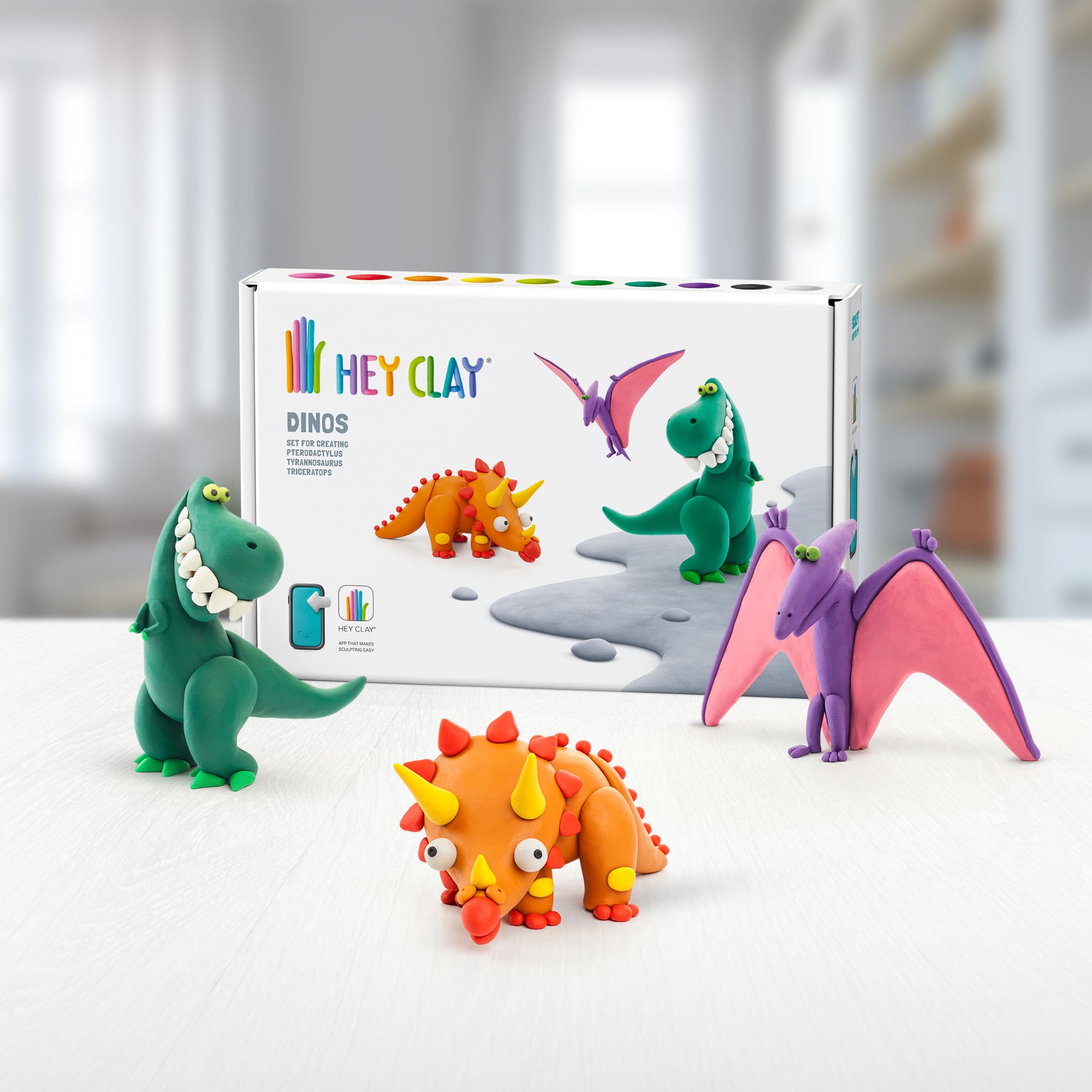 Hey Clay Dinos: Pterodactylus, Triceratops, Tyrannosaurus Set - Educational Clay Playset 4