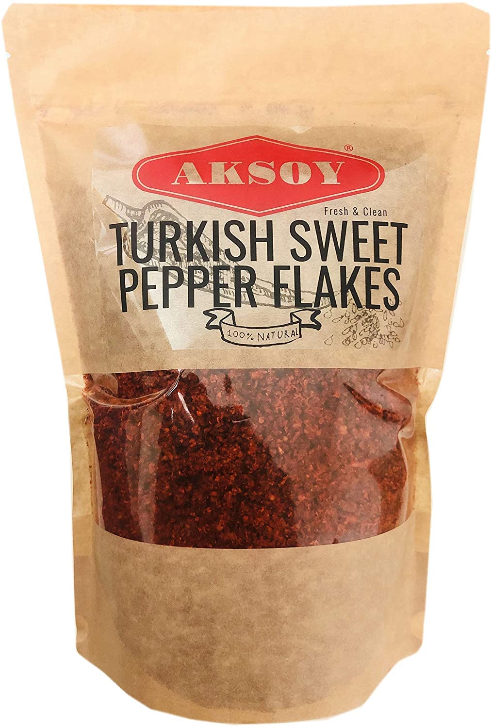 AKSOY Premium Turkish Sweet Red Pepper Flakes (Pul Biber) - 750g Resealable Bag | Mild & Sweet Flavor