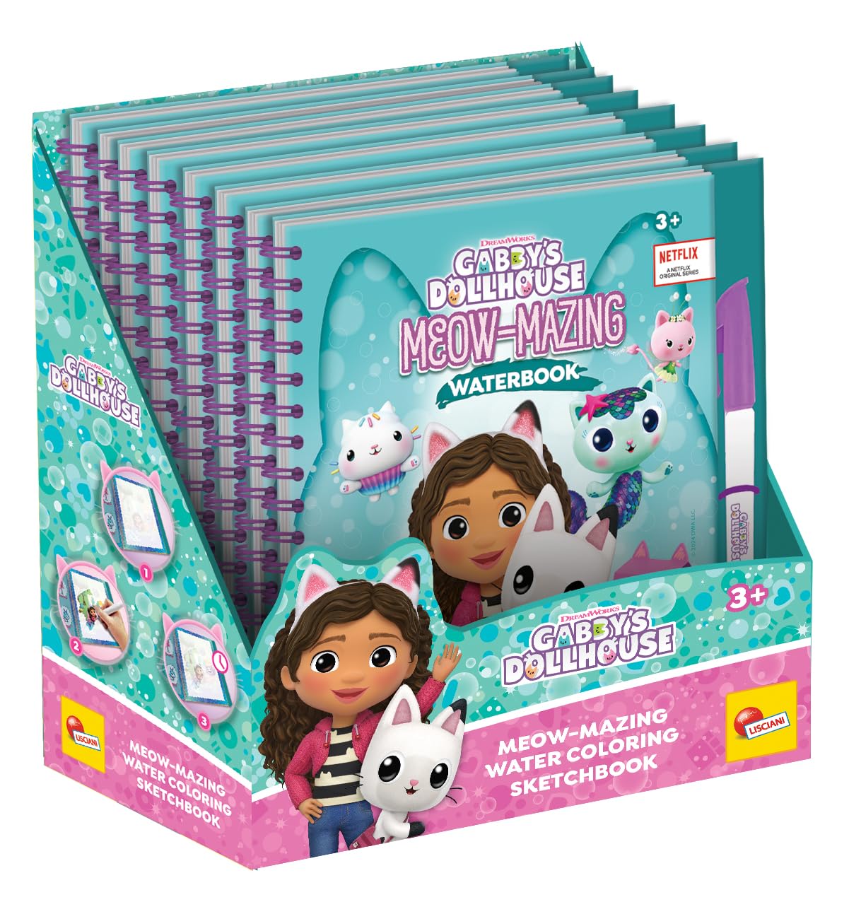 Lisciani Gabby's Dollhouse Meow-mazing Magic Water Colouring Book - Reusable Coloring Activity for Kids