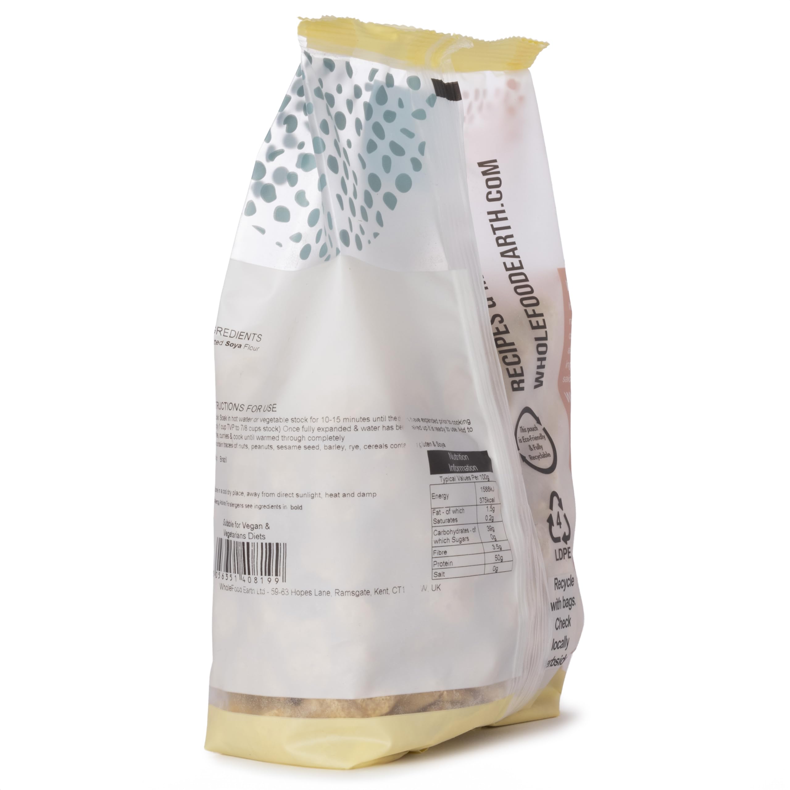Wholefood Earth TVP Natural Chunks Soya Protein - GMO-Free Vegetarian Protein | 250g