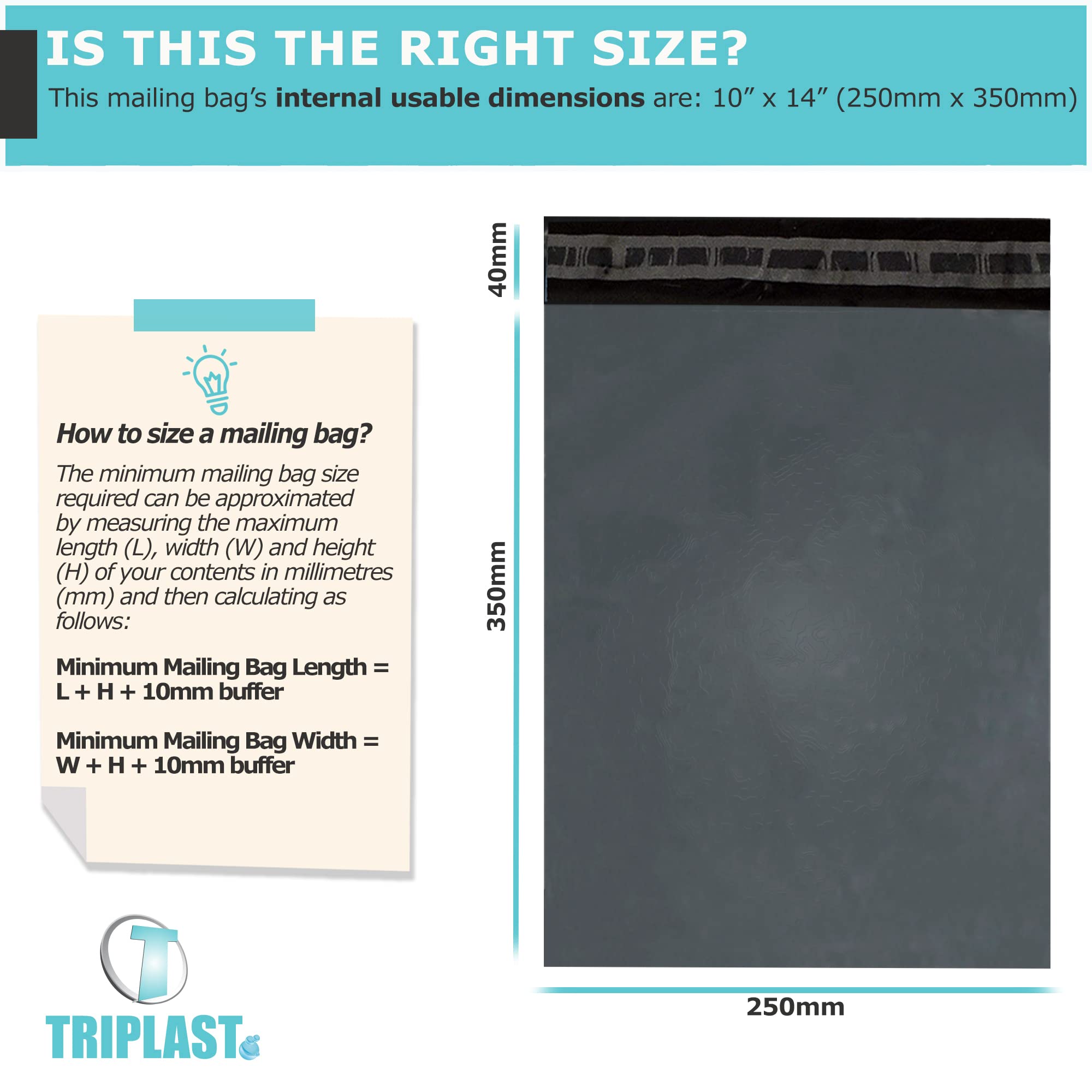 Triplast Plastic Mailing Postal Bags - 10 x 14 Inch Grey, Puncture Resistant | Pack of 200 2