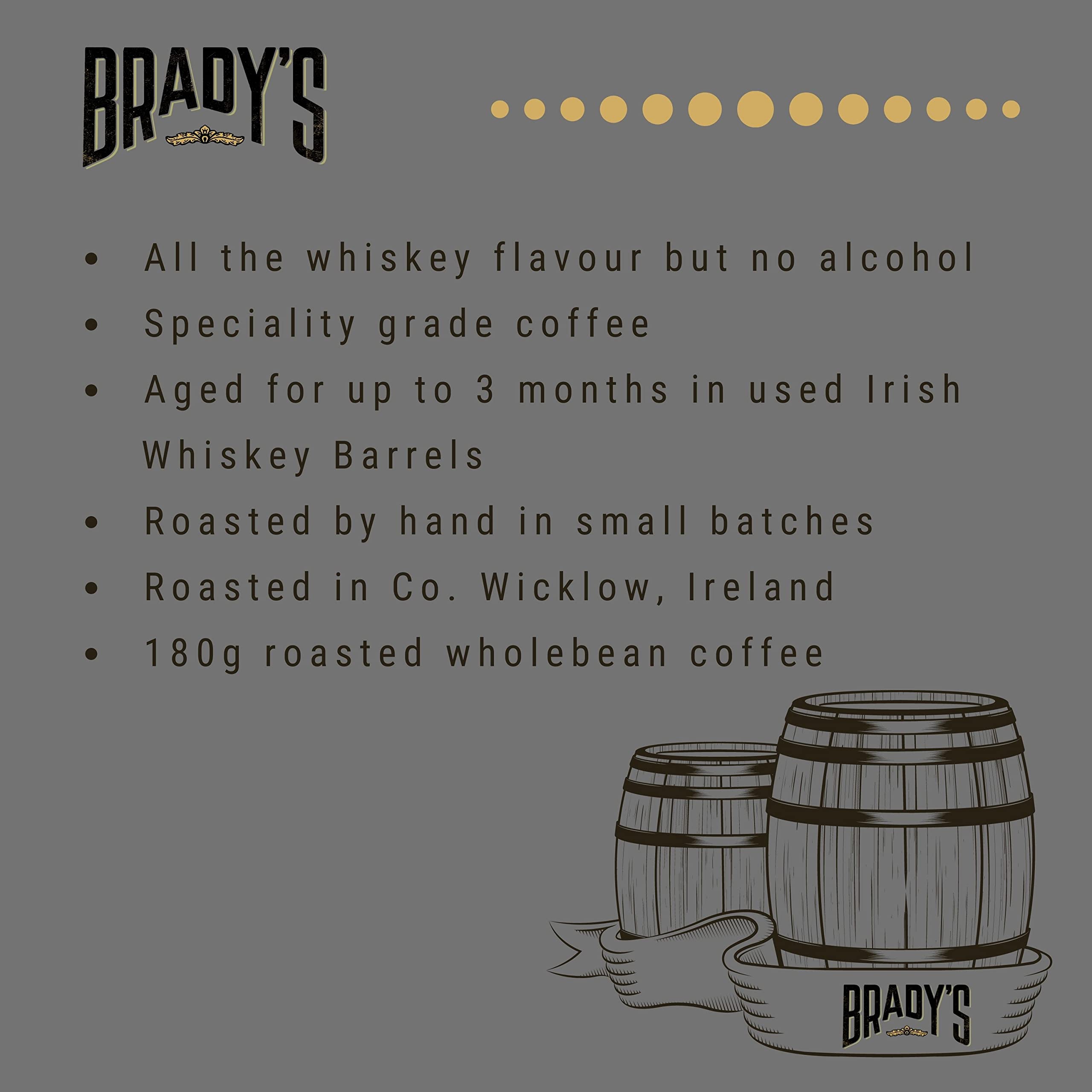 Brady's Irish Barrel Aged Whole Bean Coffee - 180g Medium Roast 3
