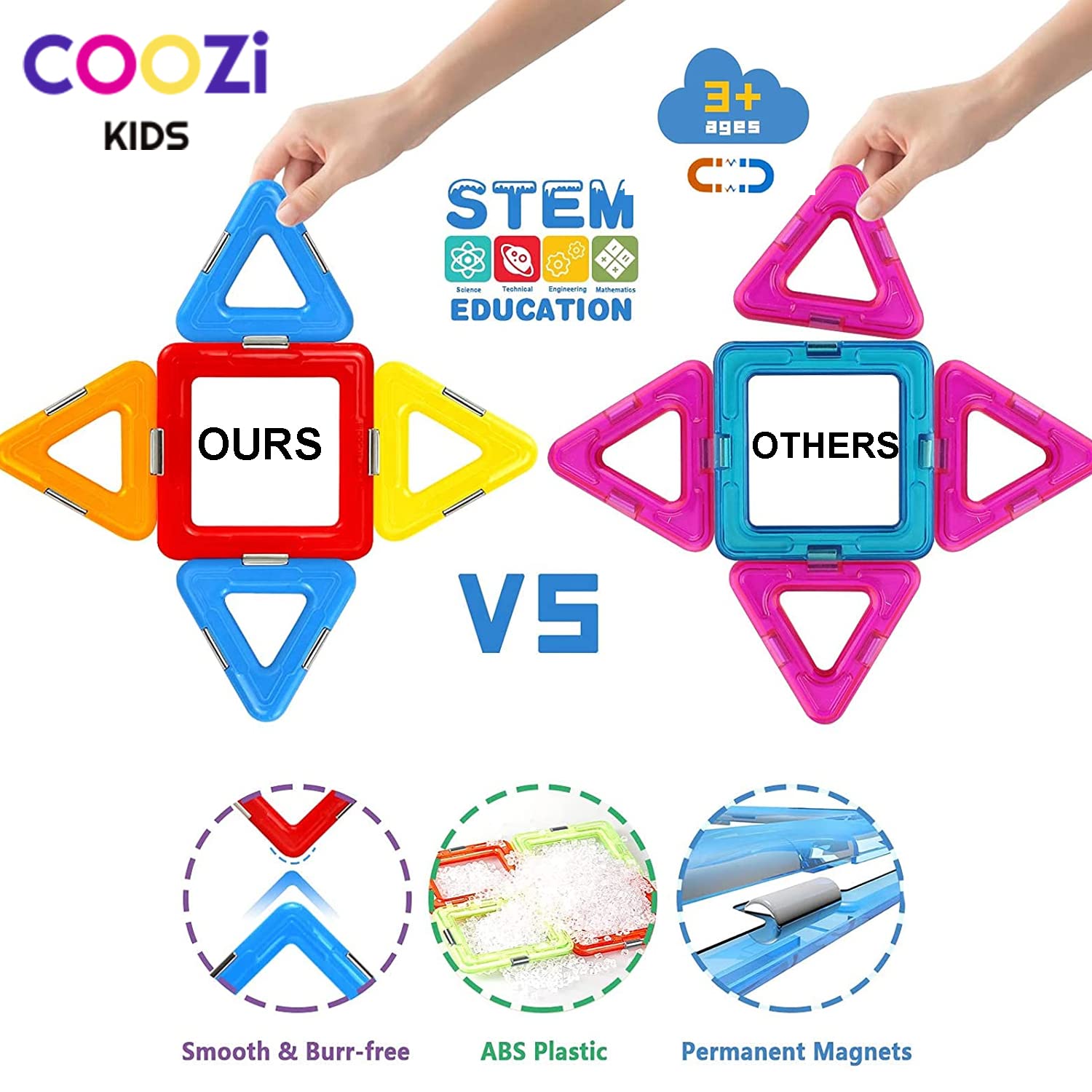 COOZI Magnetic Tiles for Kids - 40pc STEM Magnetic Building Blocks Set for Ages 3+ 16