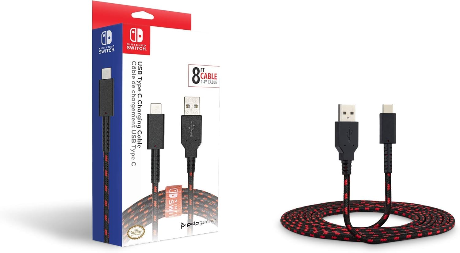 PDP 8-Foot USB-C Charging Cable for Nintendo Switch - Black/Red 4