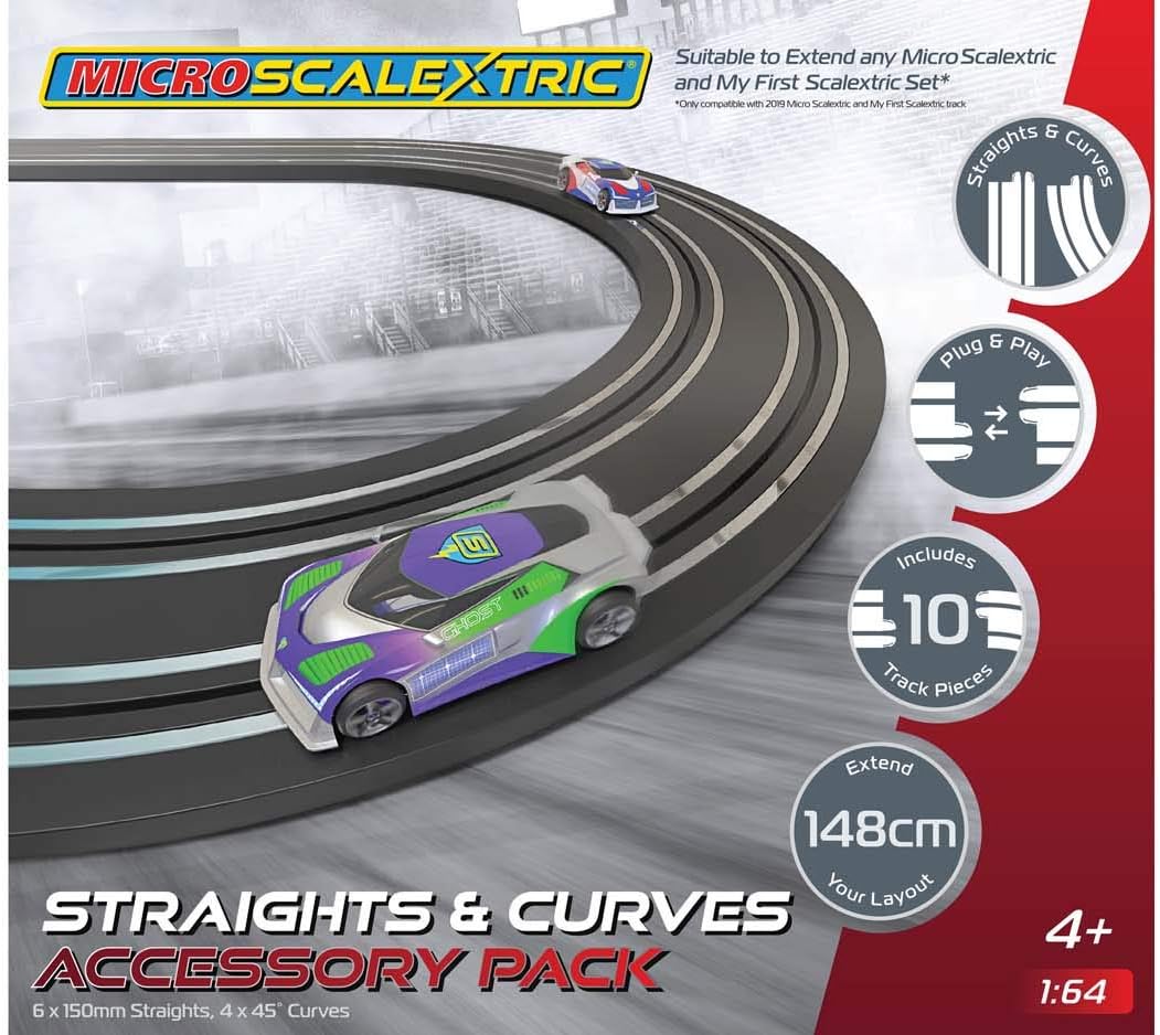 Micro Scalextric Track Extension Pack - 6 Straights & 4 Curves for 1:64 Slot Car Racing