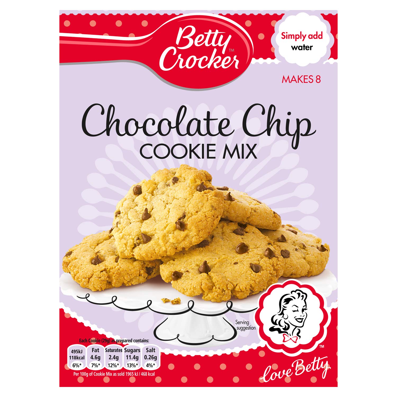 Betty Crocker Chocolate Chip Cookie Mix - 200g Pack of 8 | Vegetarian