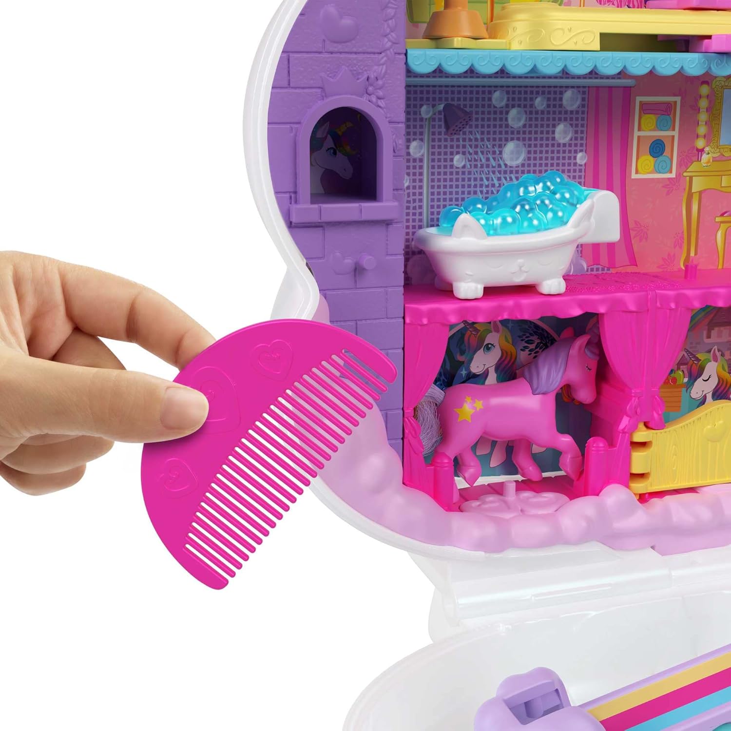 Polly Pocket Rainbow Unicorn Salon - 2-in-1 Styling Head & Playset for Kids 4+ 3