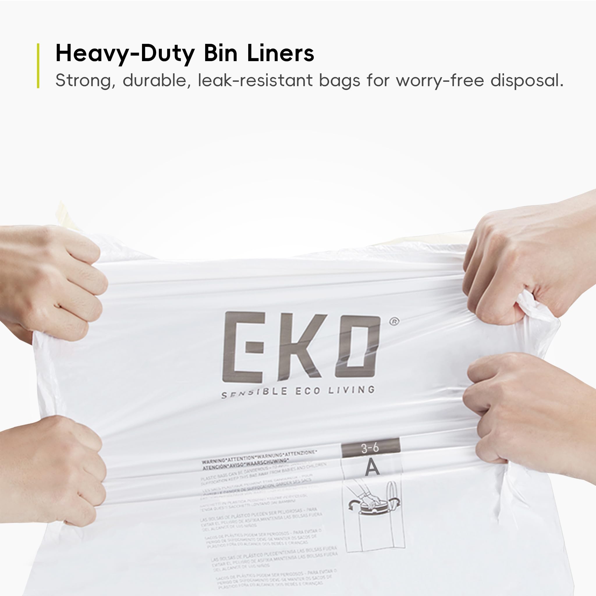 EKO Extra Strong Heavy Duty Drawstring Bin Liners 3-6L - 30 Bags, 36x40cm for Kitchen & Bathroom 4