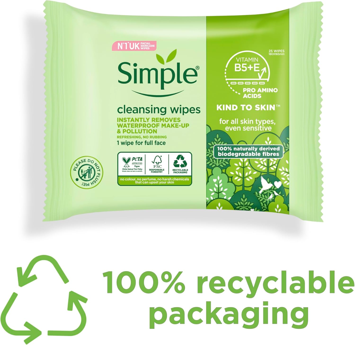 Simple Kind to Skin Biodegradable Cleansing Wipes (140 Wipes) 3