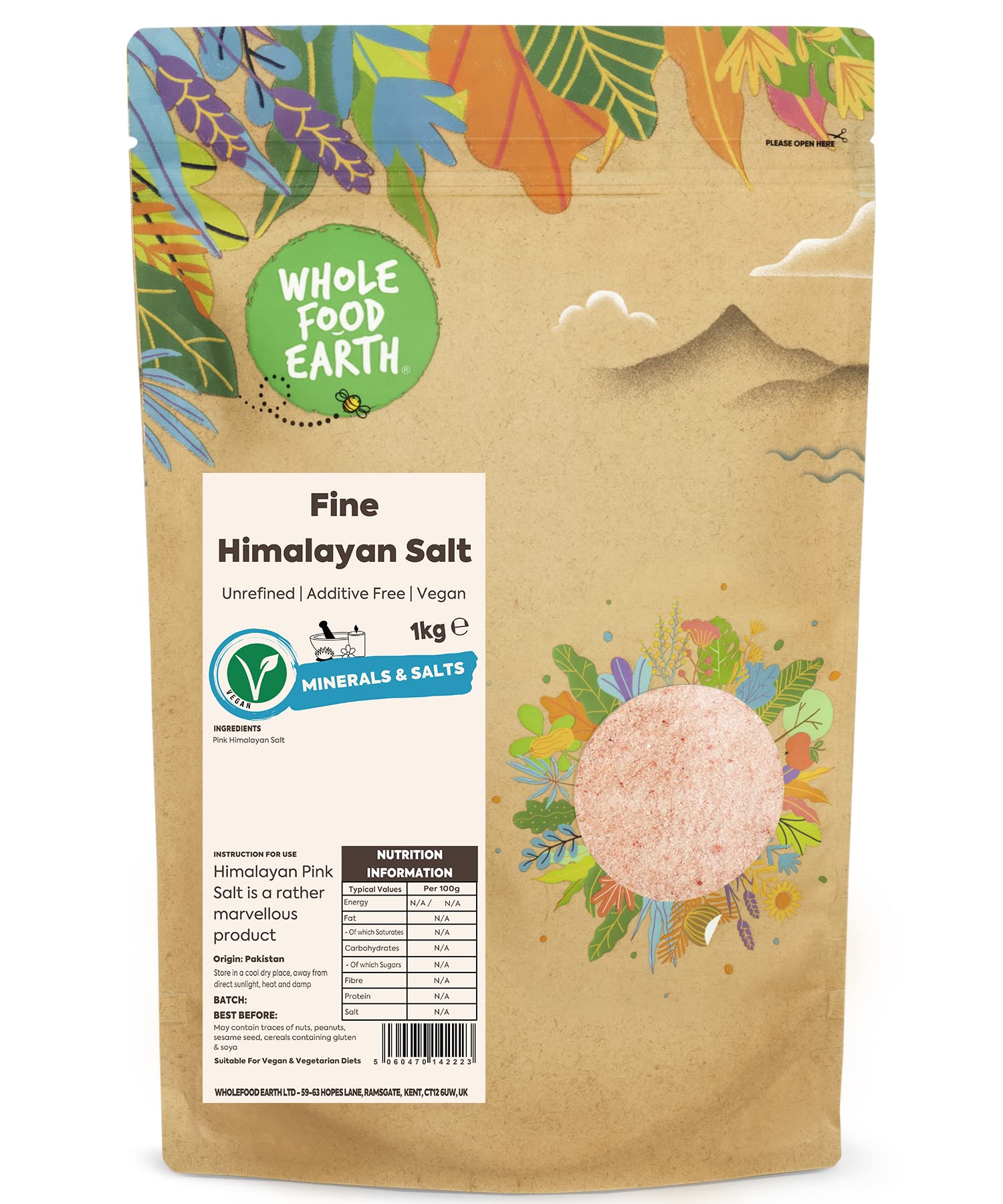 Wholefood Earth Fine Himalayan Rose Pink Salt 1 kg