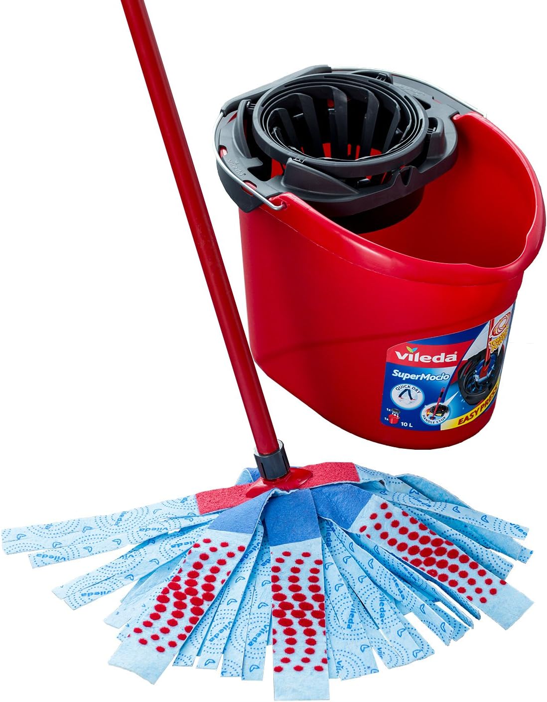 Vileda SuperMocio 3Action XL Mop and 10L Bucket with Torsion Wringer, Red/Blue