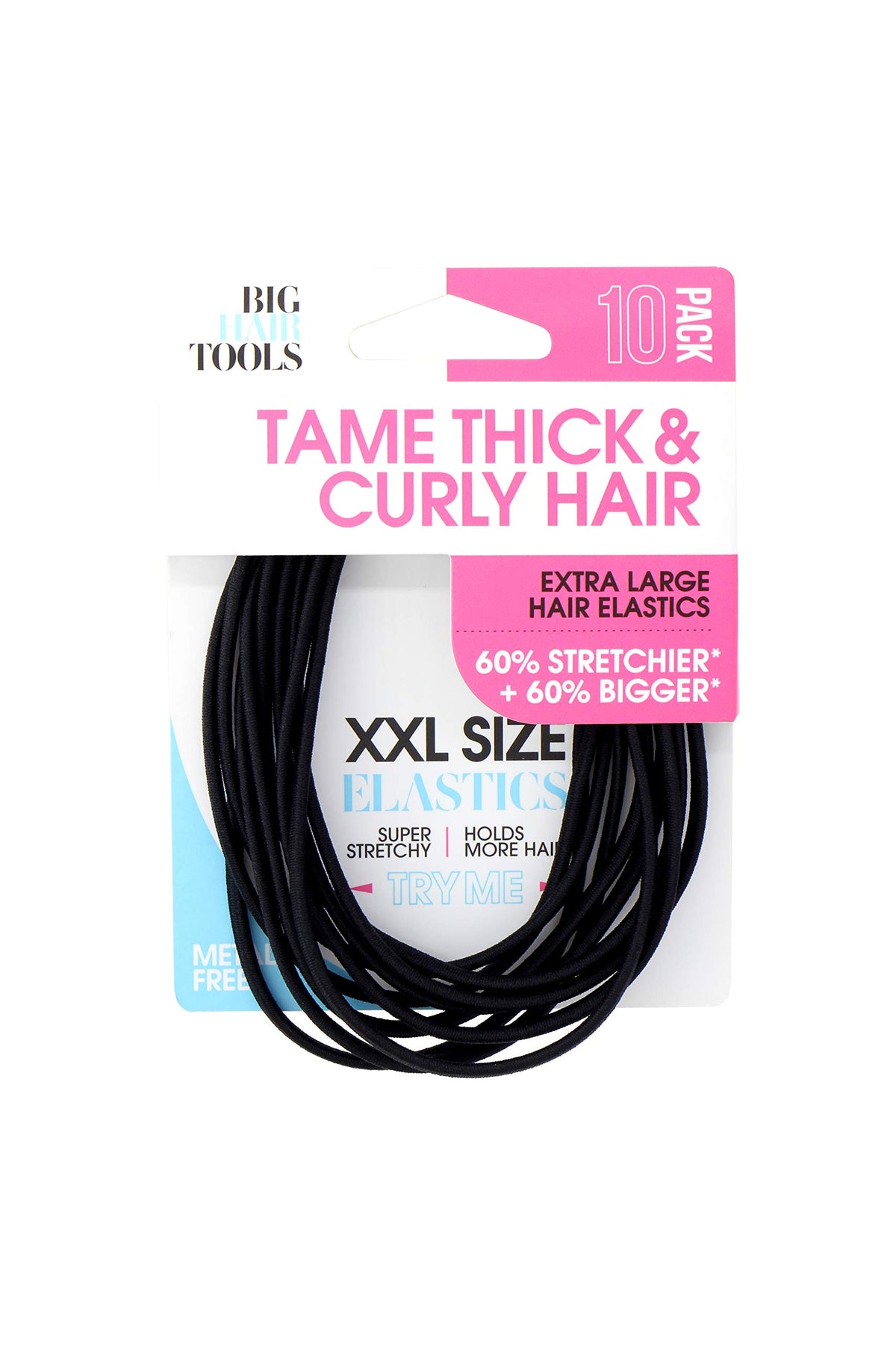 Big Hair Tools XXL Black Flat Hair Elastics - 10 Count Pack