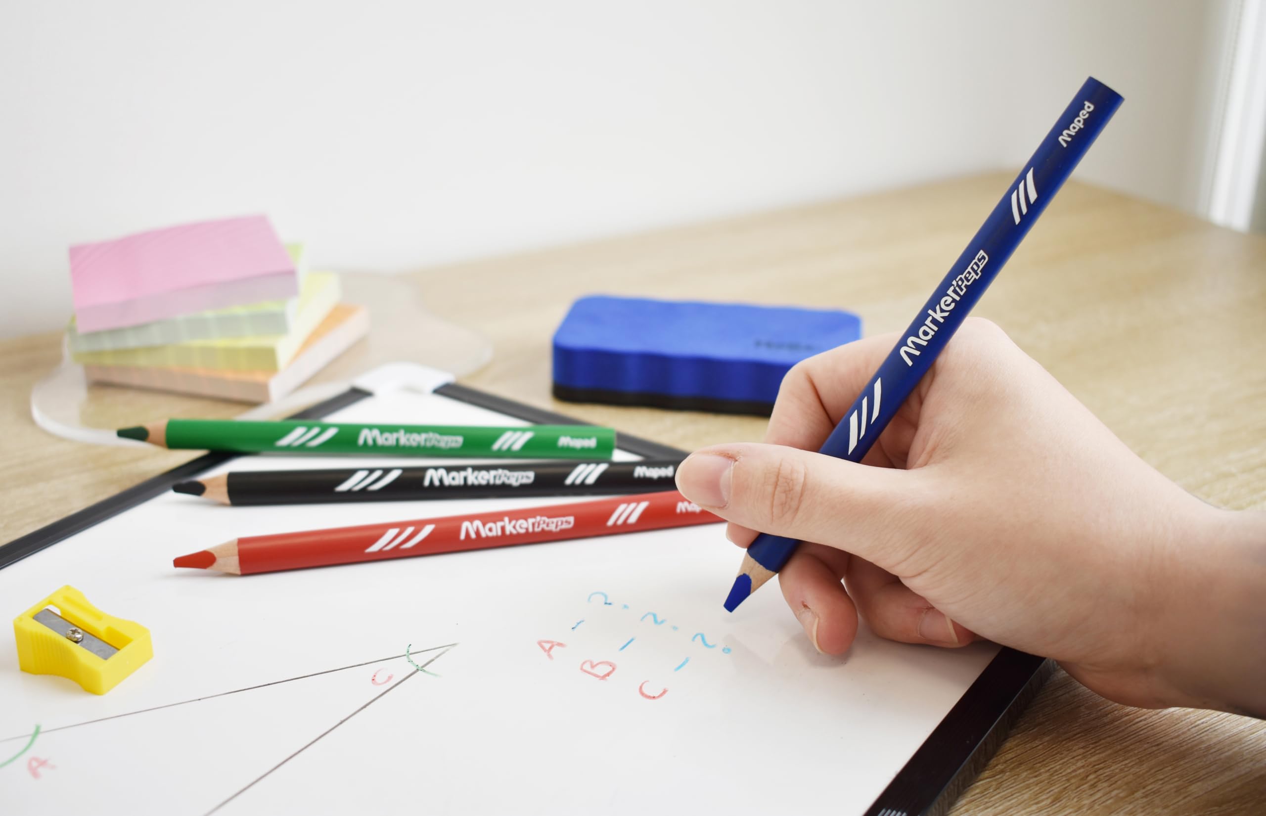 Maped Wooden Dry Erase Pencils - 4 Assorted Colours with Sharpener | Wood Material 2