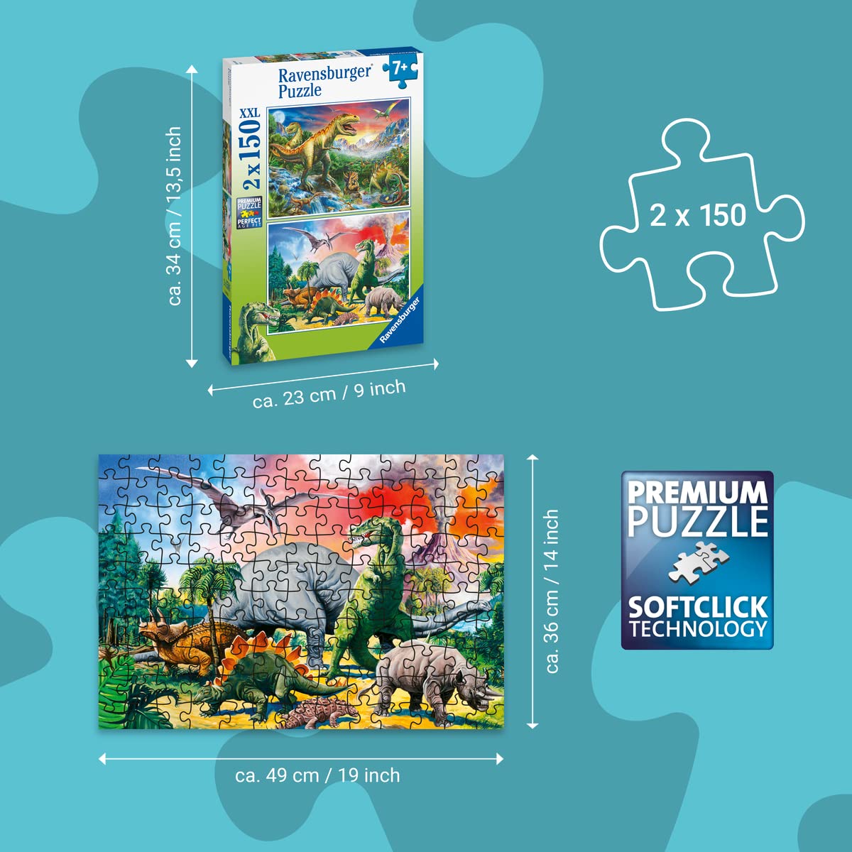 Ravensburger Dinosaurs 2x 150-Piece Jigsaw Puzzles for Kids Age 7 Years and Up 3