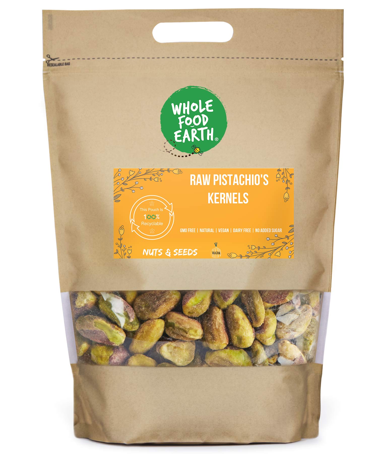 Wholefood Earth Raw Pistachio Kernels - GMO Free, Natural | 250g