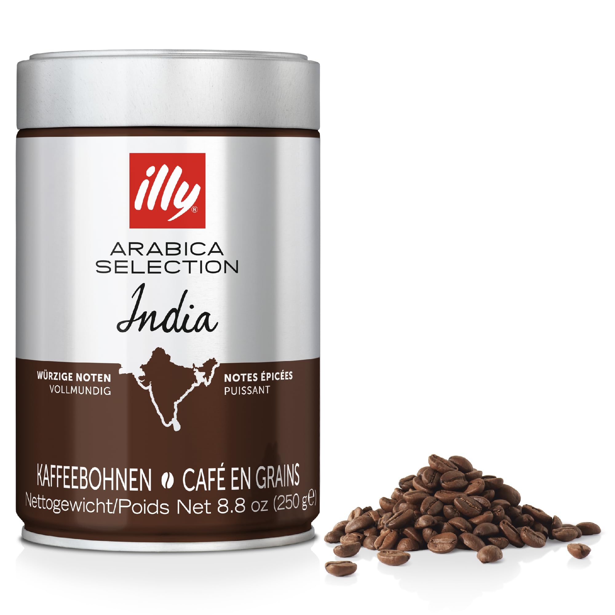 illy Luxury Arabica Selection - India Dark Roast Whole Coffee Beans - 100% Arabica - 250g Tin