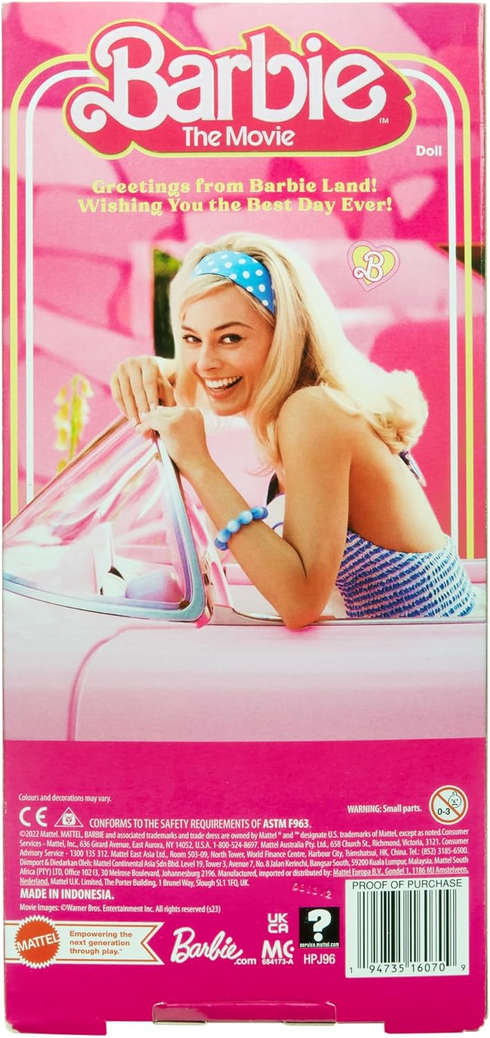 Barbie The Movie Doll - Margot Robbie Pink Gingham Dress Doll for Kids 3+ 4