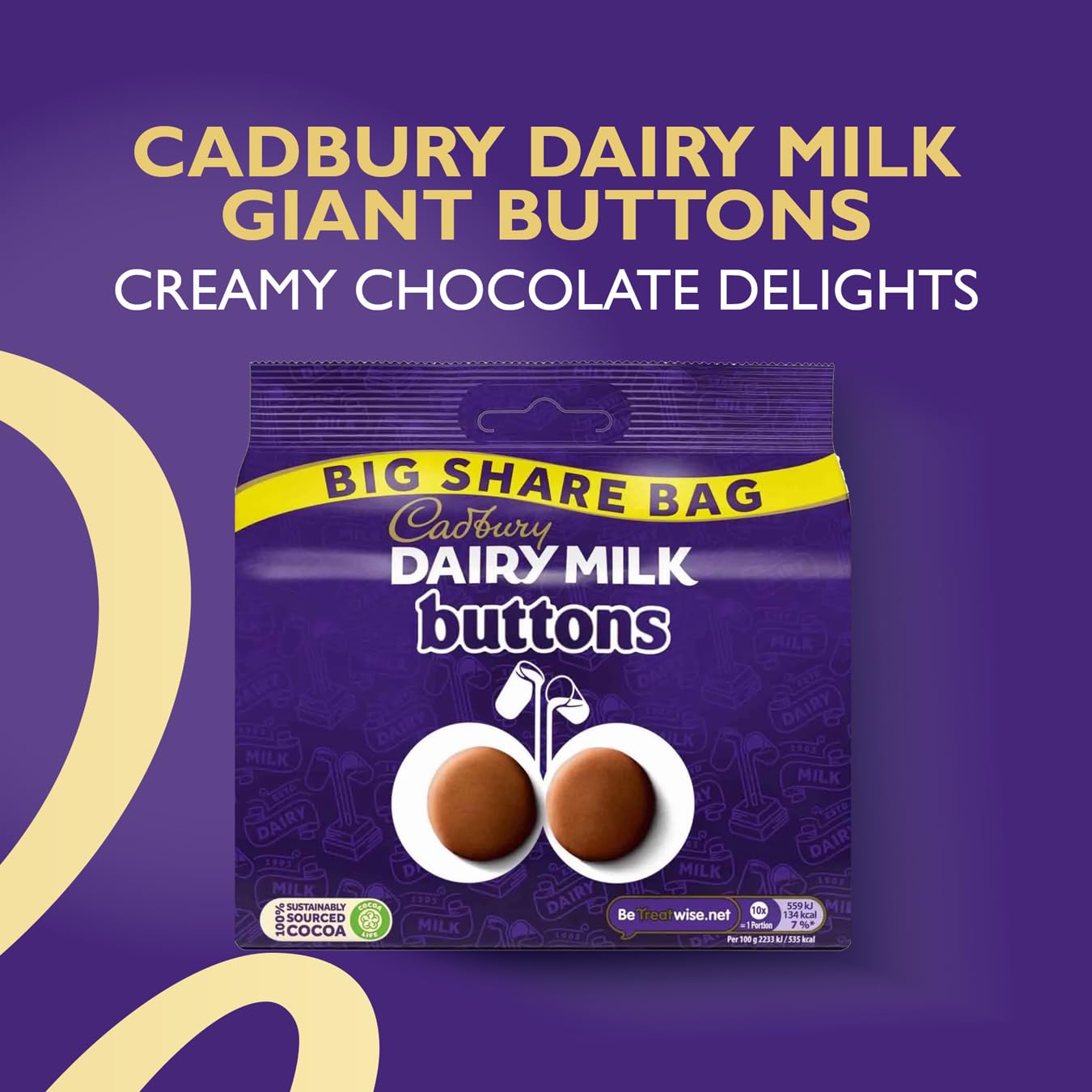Cadbury Dairy Milk Giant Buttons Creamy Milk Chocolate Sharing Bag 330g 5