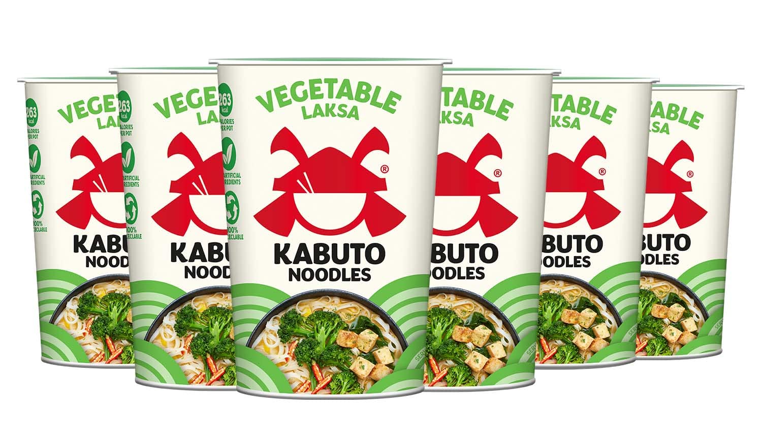 Kabuto Noodles - Vegetable Laksa Instant Noodles | 6 Pack (6 x 65g) | Gluten Free, Low Fat, 100% Recyclable Packaging