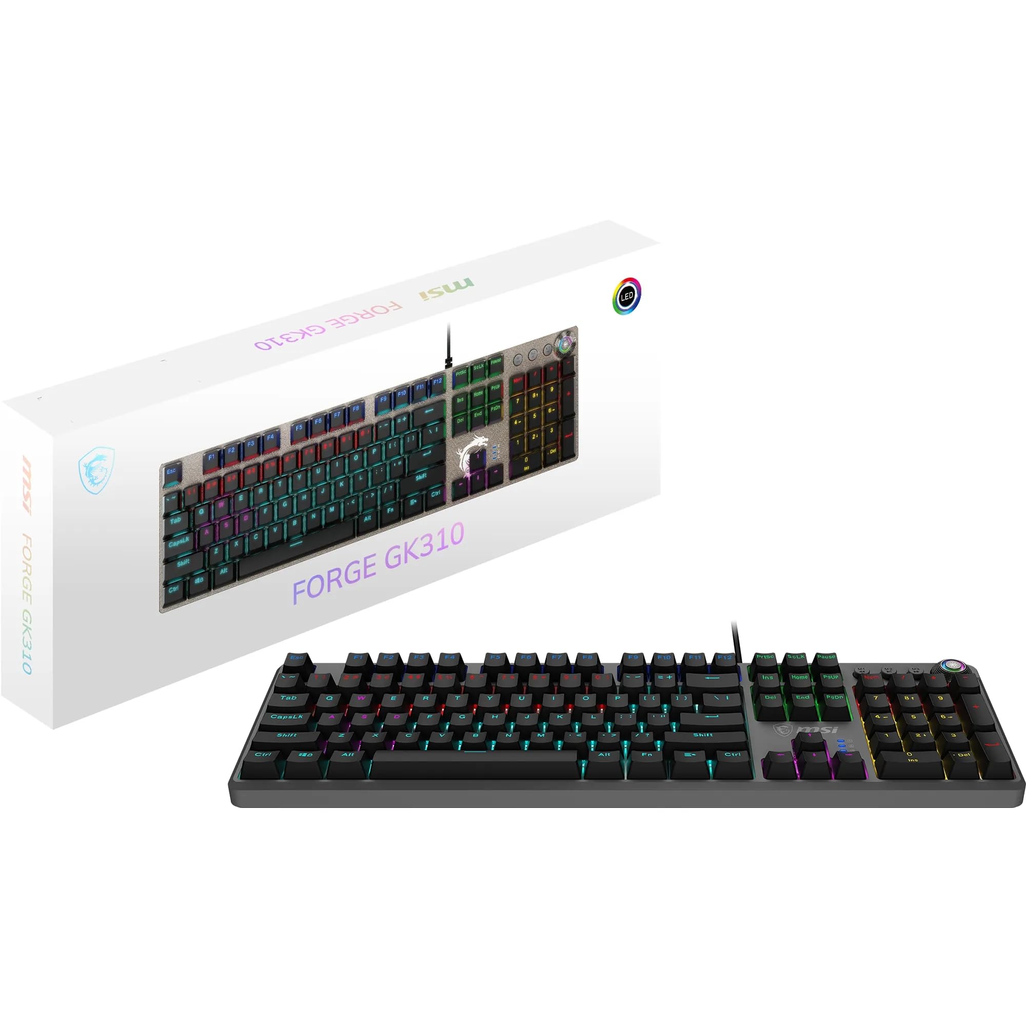 MSI FORGE GK310 Mechanical Gaming Keyboard - Red Switches | Hot-Swappable | RGB Backlighting