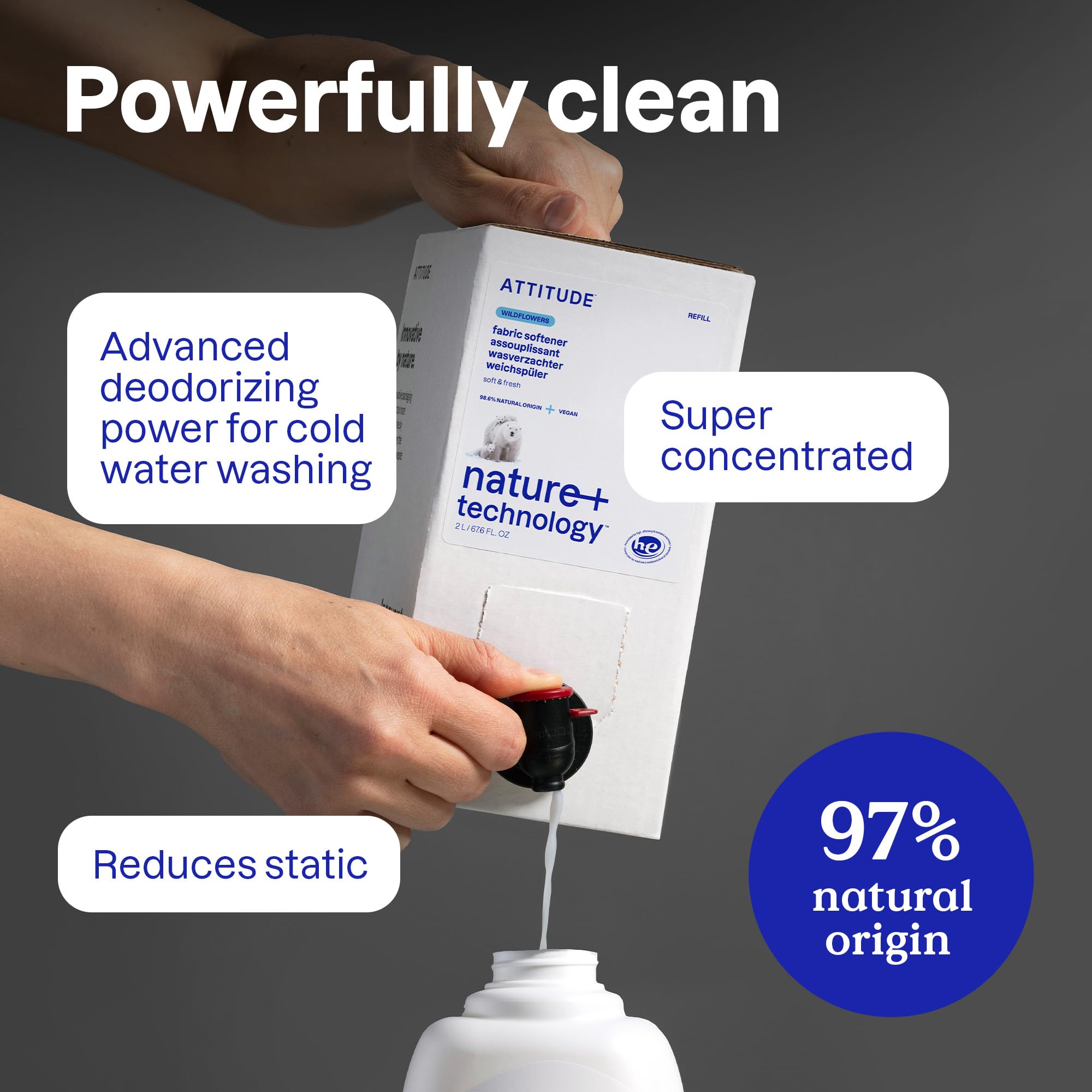 ATTITUDE - Liquid Fabric Softener, Plant-Based & Vegan, HE Compatible, Citrus Zest, 1.07 kg 3