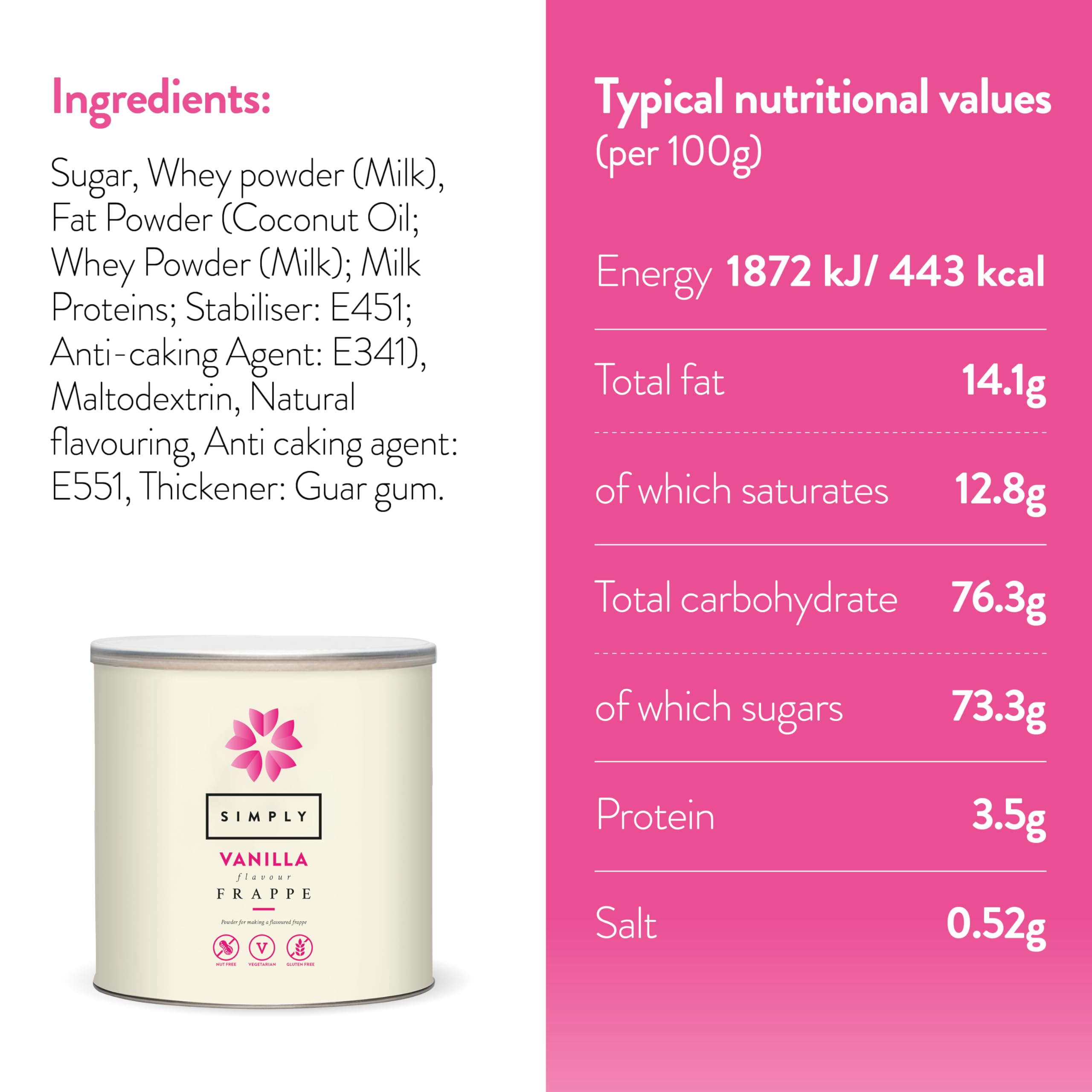 Simply - Vanilla Frappe Powder, Nut Free & Gluten Free Iced Beverage Mix 3