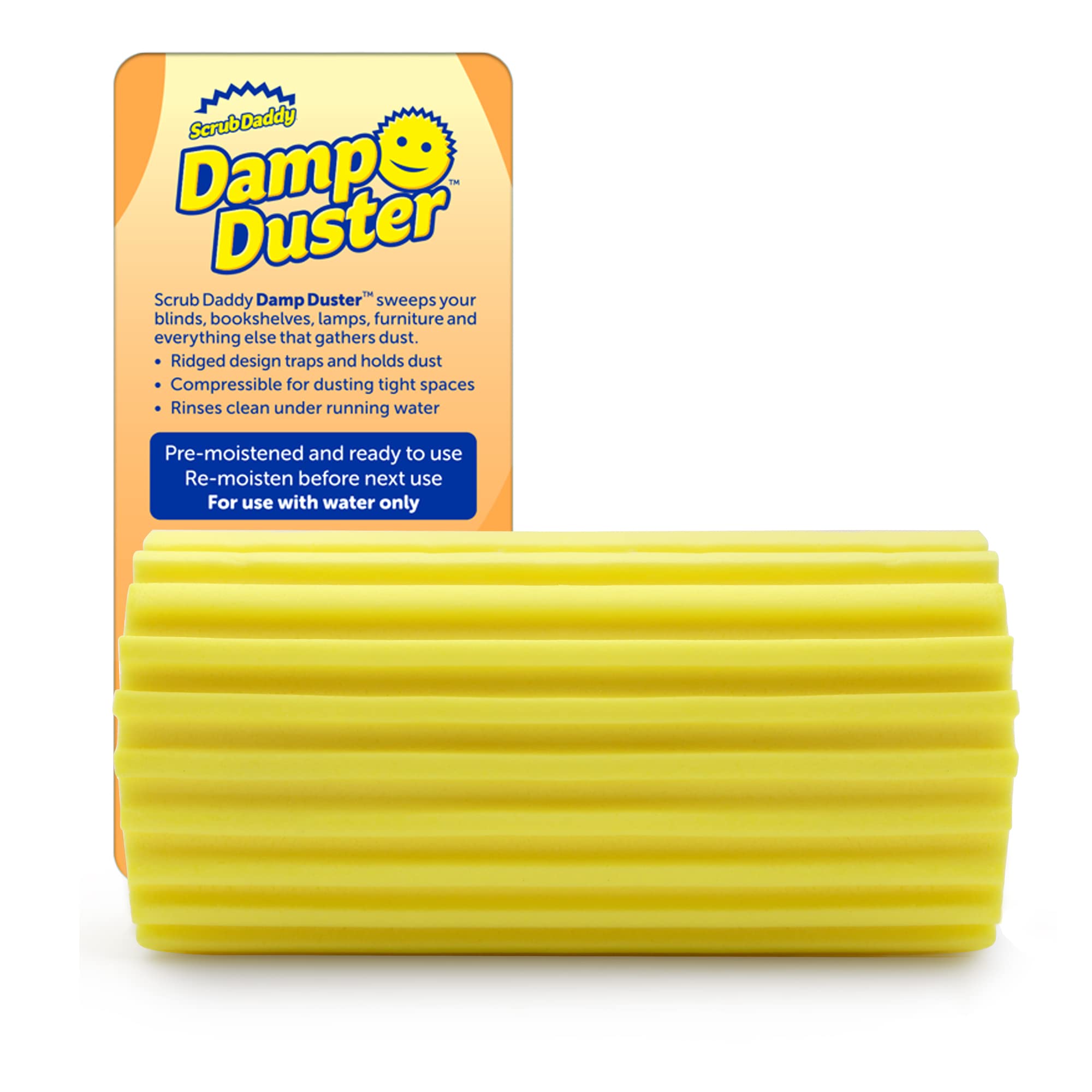 Scrub Daddy Damp Duster - Multipurpose Wet Dust Sponge for Blinds, Radiators, Baseboards & Mirrors, Yellow