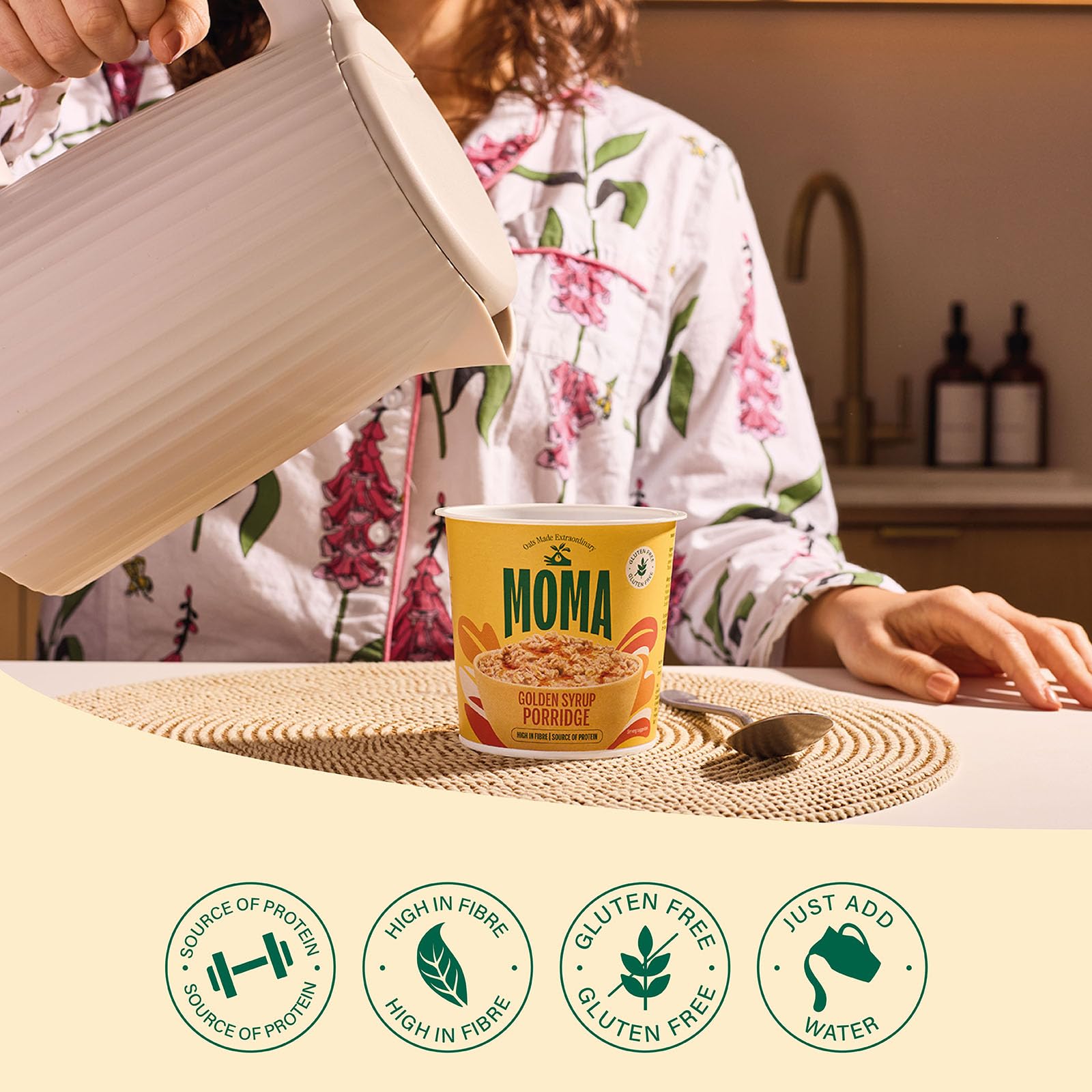 MOMA Instant Porridge Pots Golden Syrup - 12 x 70g - Gluten Free, High Fibre, Source of Protein 4