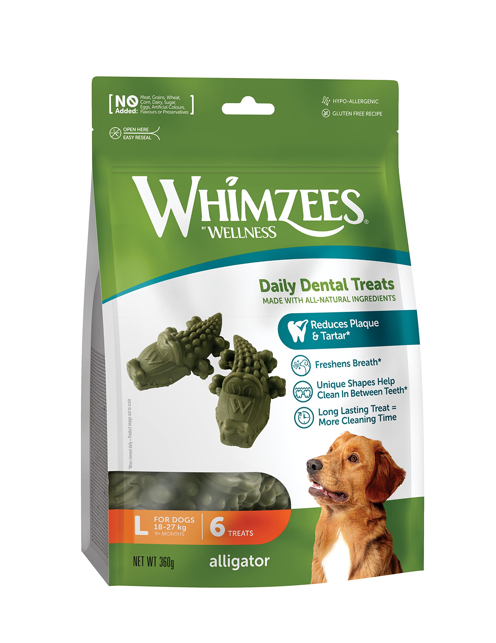 WHIMZEES Natural Dental Dog Chews - Large Alligator Shape | 6 Count | Prevents Plaque Up To 80% 1