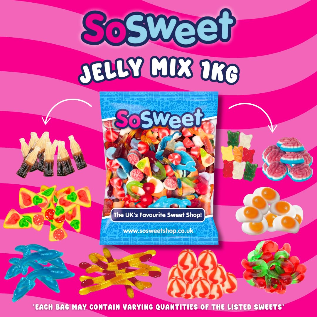 SoSweet Jelly Sweet Mix – 1kg Bulk Bag of Chewy Jelly Sweets | Party Pick & Mix, Sharing Treats, Gummy Bears, Cola Bottles, Twin Cherries 4
