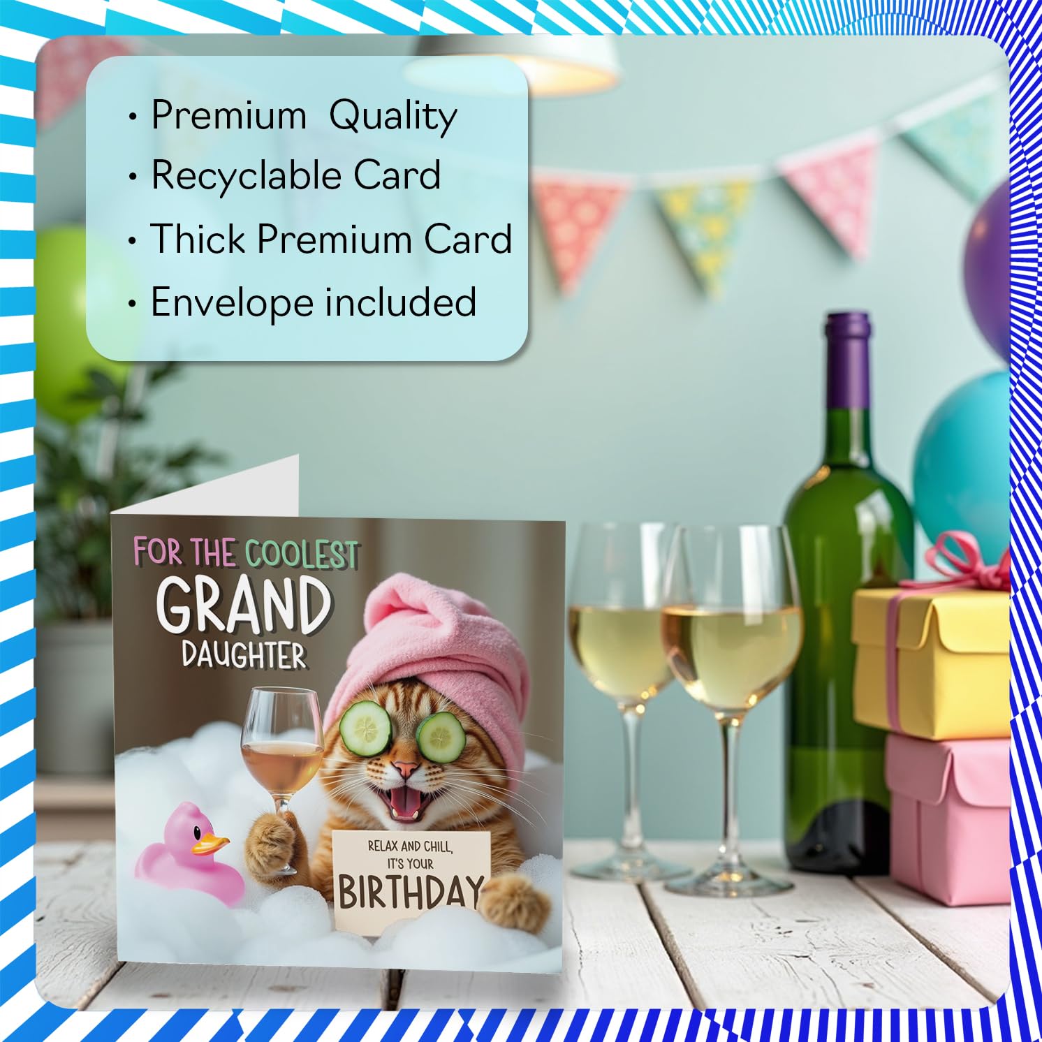 Stuff4 Funny Granddaughter Birthday Card - Relaxing Bath Cat Design | 145mm x 145mm 3