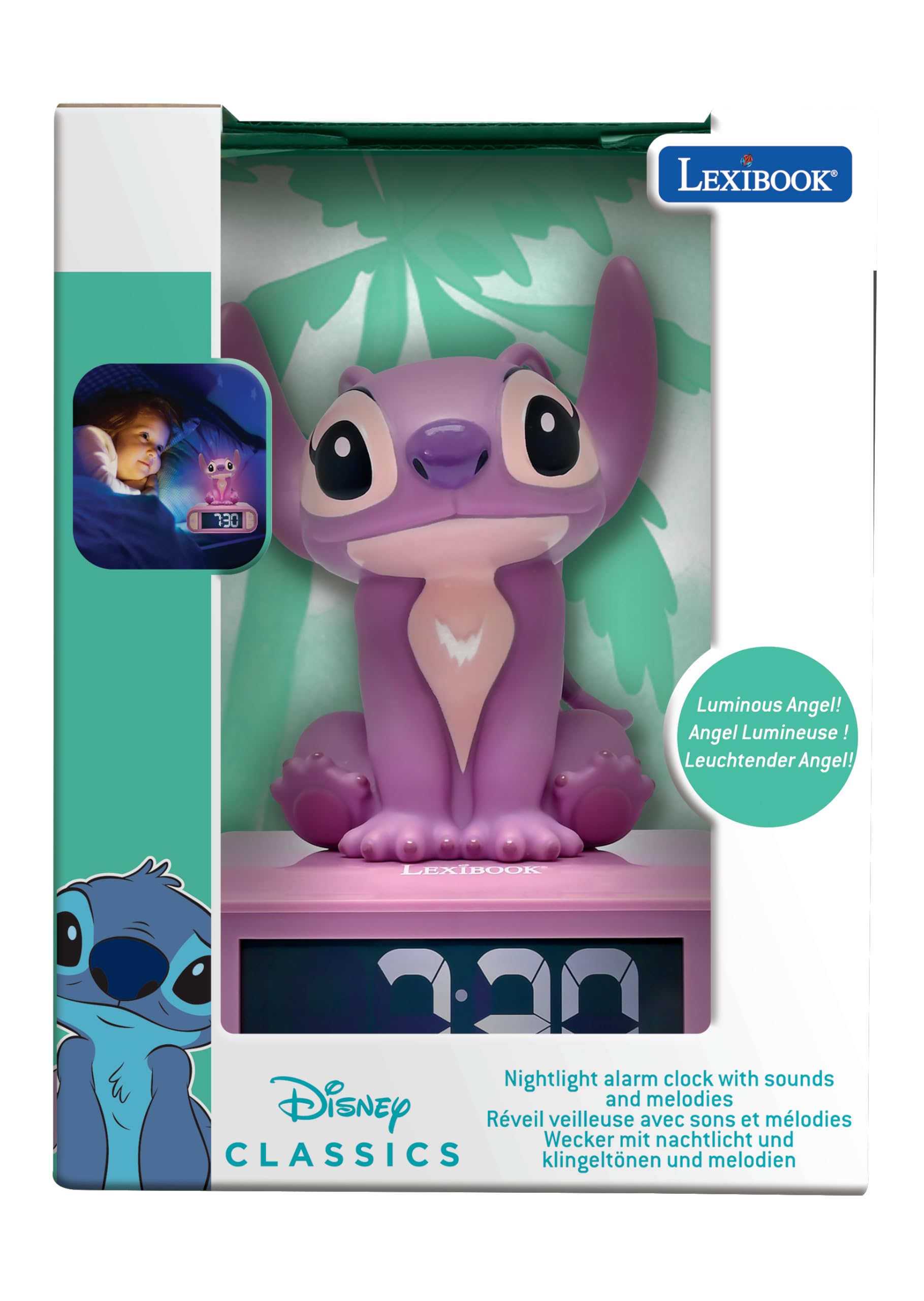 LEXIBOOK Disney Stitch Angel Night Light Alarm Clock - Light-Up Musical Bedtime Companion 5