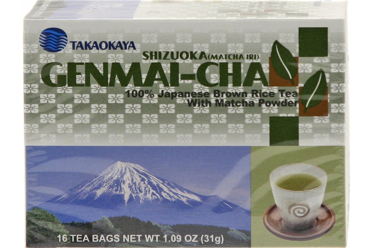 Takaokaya Genmaicha Teabags - Green Tea with Roasted Brown Rice | 16 Count | Low Caffeine