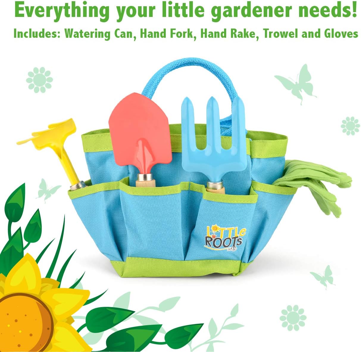 Little Roots Kids Gardening Tool Kit Bag - BGG1653, Toy Tool Set for Children Ages 3+ 5