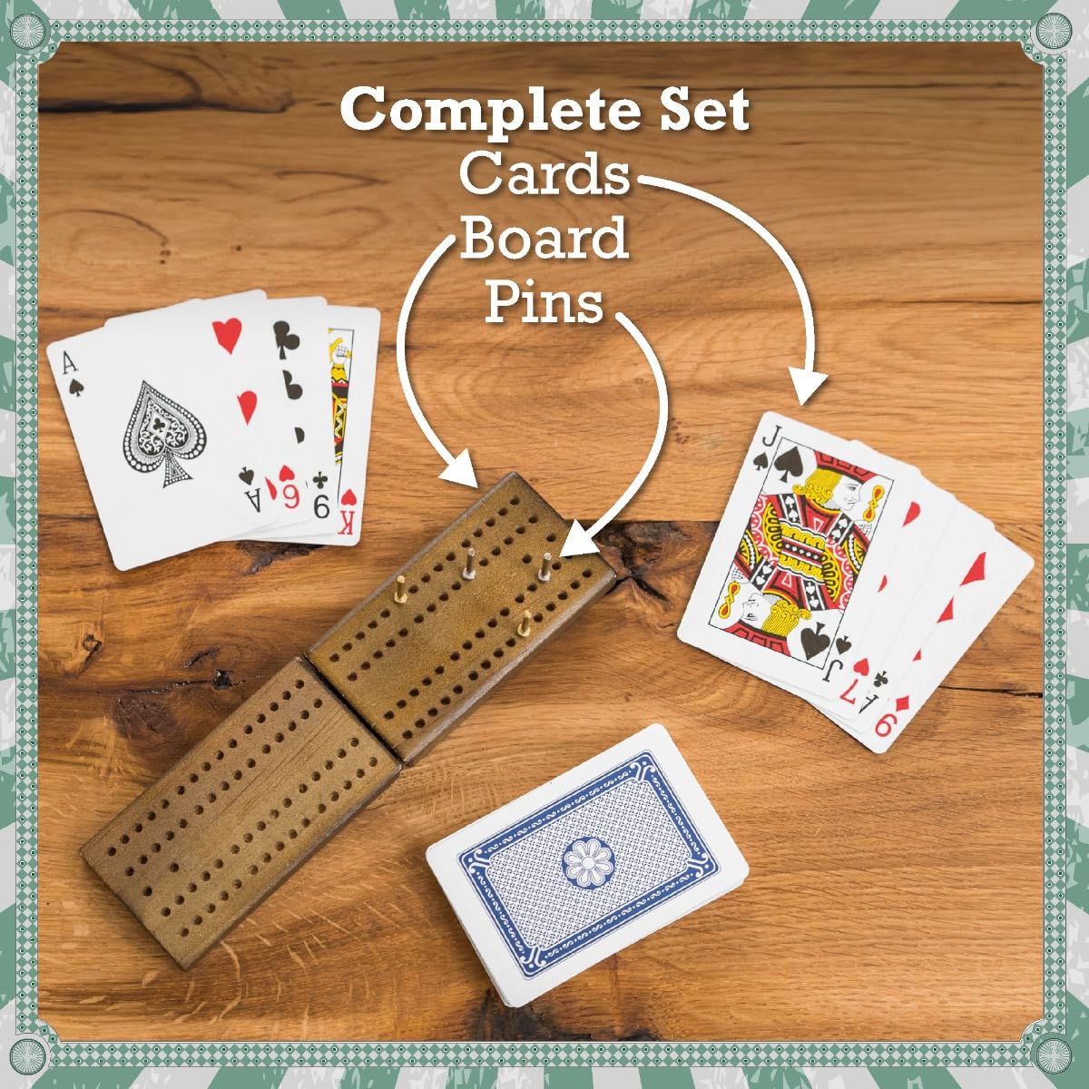 Toyrific Cribbage Board Game Set with Wooden Board, Cards & Pegs 9