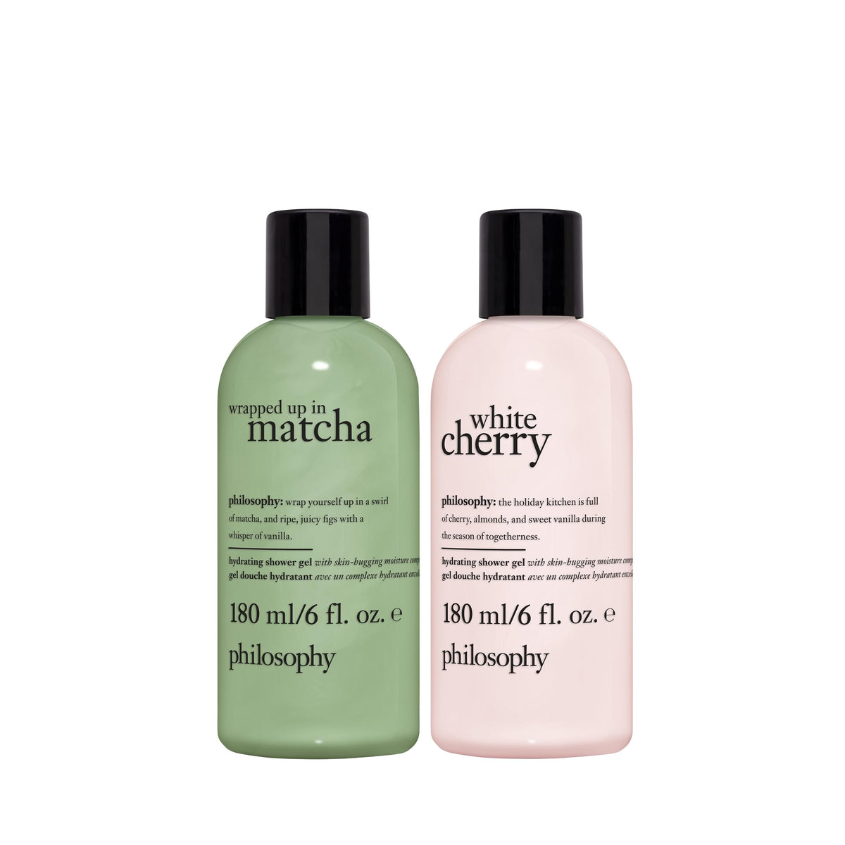 philosophy Shower Gel Duo Gift Set - White Cherry & Wrapped Up in Matcha, 2 x 180 ml