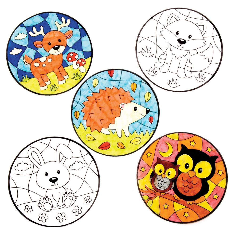 Baker Ross AW869 Woodland Animal Colour In Window Decorations Craft Kit