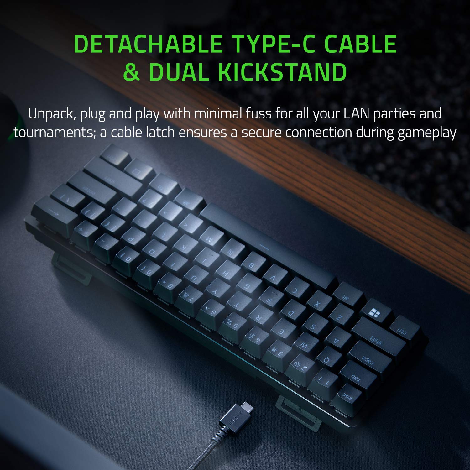 Razer Huntsman Mini - 60% Compact Gaming Keyboard with Purple Clicky Optical-Mechanical Switches, Doubleshot PBT Keycaps, Detachable USB-C Cable | UK Layout | Black 3