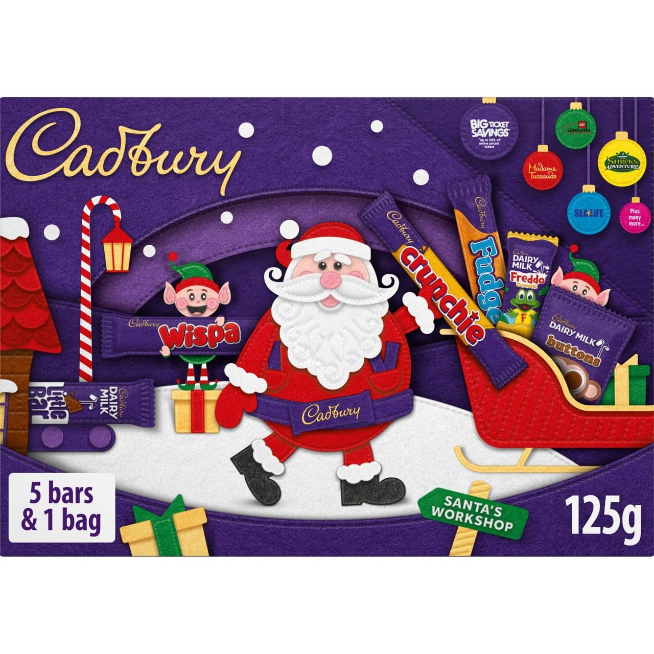 Cadbury Festive Chocolate Selection Box - 125g Christmas Gift with 5 Bars & 1 Bag