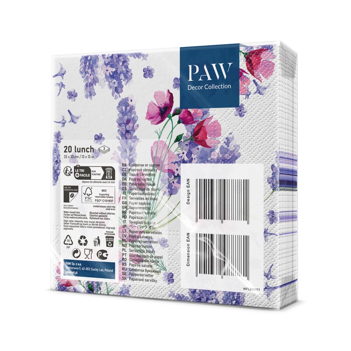 PAW Fragrant Lavender Wild Flowers 3-Ply Napkins (33 x 33 cm) – 20 Pieces 4
