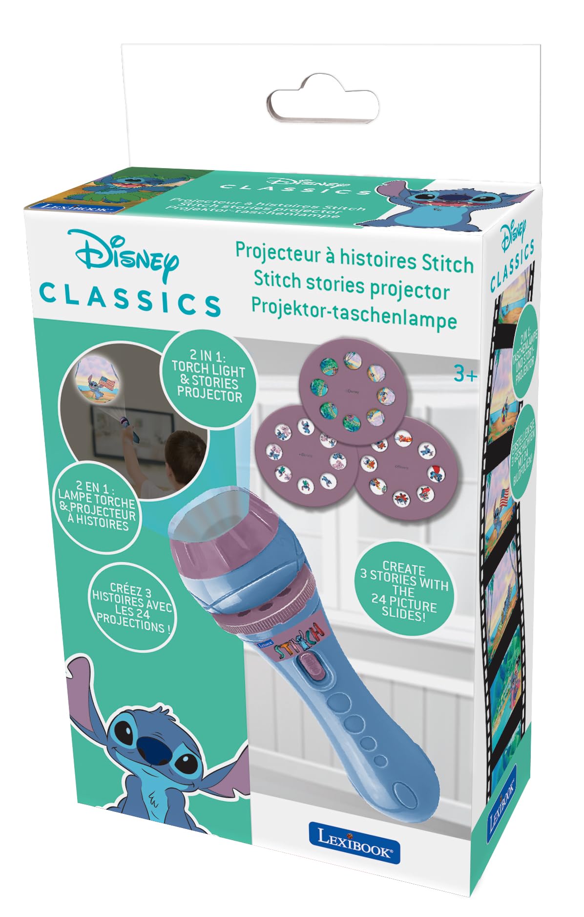 Lexibook Disney Stitch 2-in-1 Torch Light & Projector with 3 Discs - 24 Images for Storytelling, Blue 5