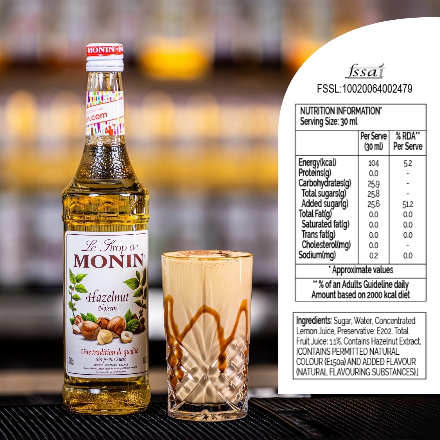 Monin Hazelnut Syrup 700ml - Vegan, Sugar-Free, Natural Flavouring for Coffee & Cocktails 7